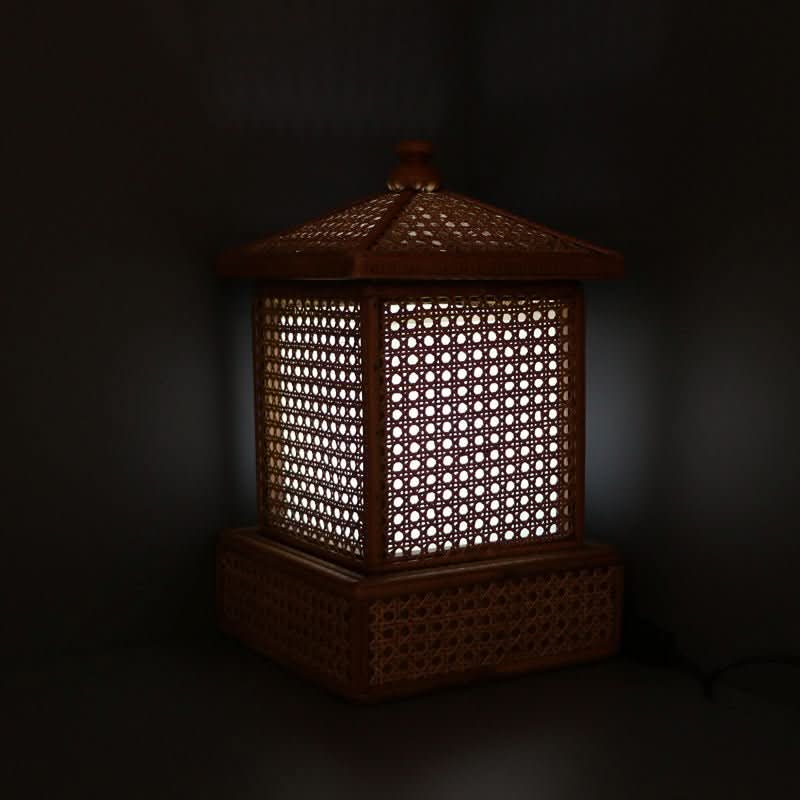 Wooden Lantern Shaped Handmade Rattan Table Lamp - -