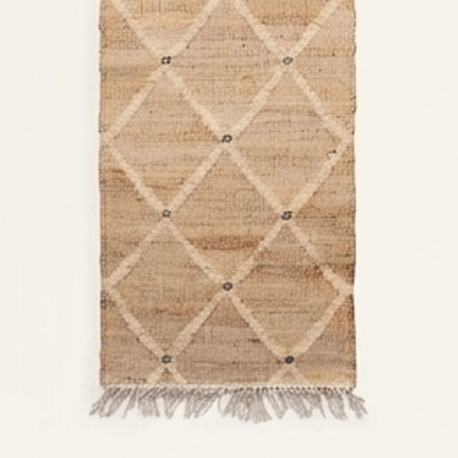 Indian Jute Rug - Beige Diamond Pattern — studio warm-white background product shot