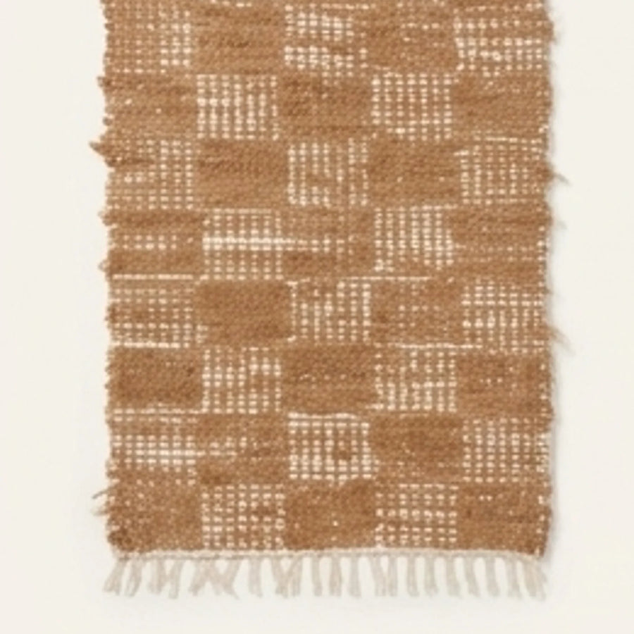 Handwoven Cotton Checkered Rug  2.3x4.6 — studio warm-white background product shot