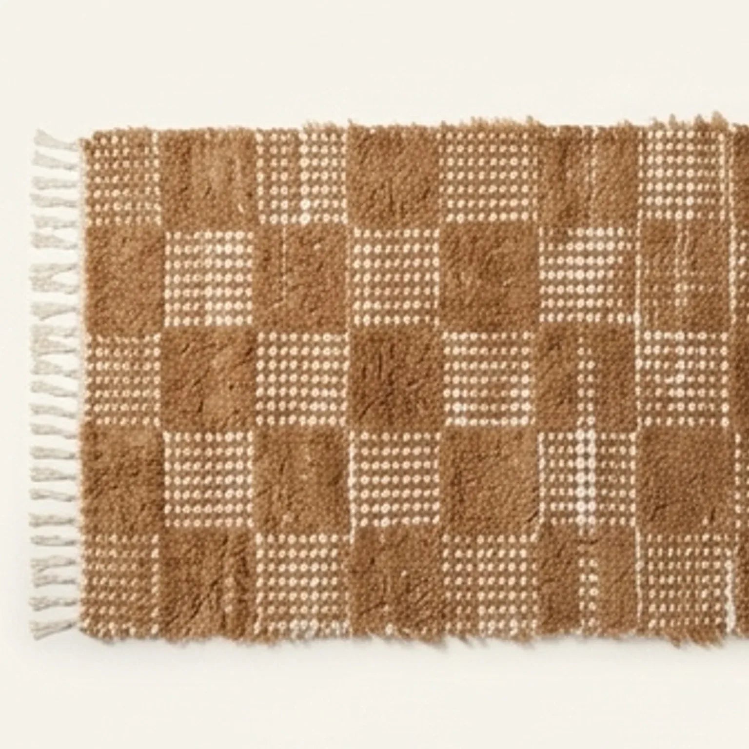 Handwoven Cotton Checkered Rug  2.3x4.6 — studio warm-white background product shot