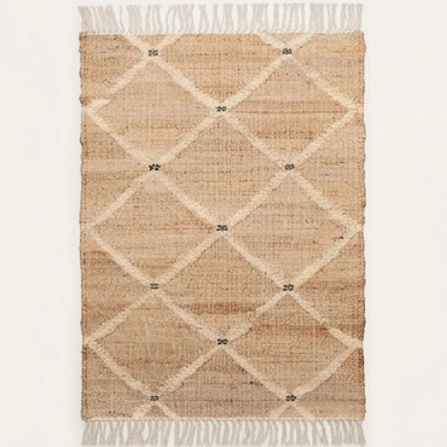 Indian Jute Rug - Beige Diamond Pattern — studio warm-white background product shot