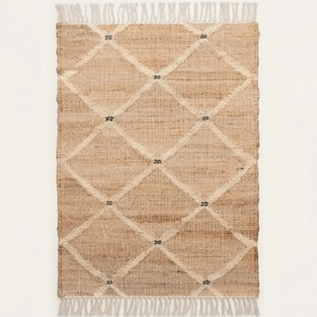 Indian Jute Rug - Beige Diamond Pattern — studio warm-white background product shot