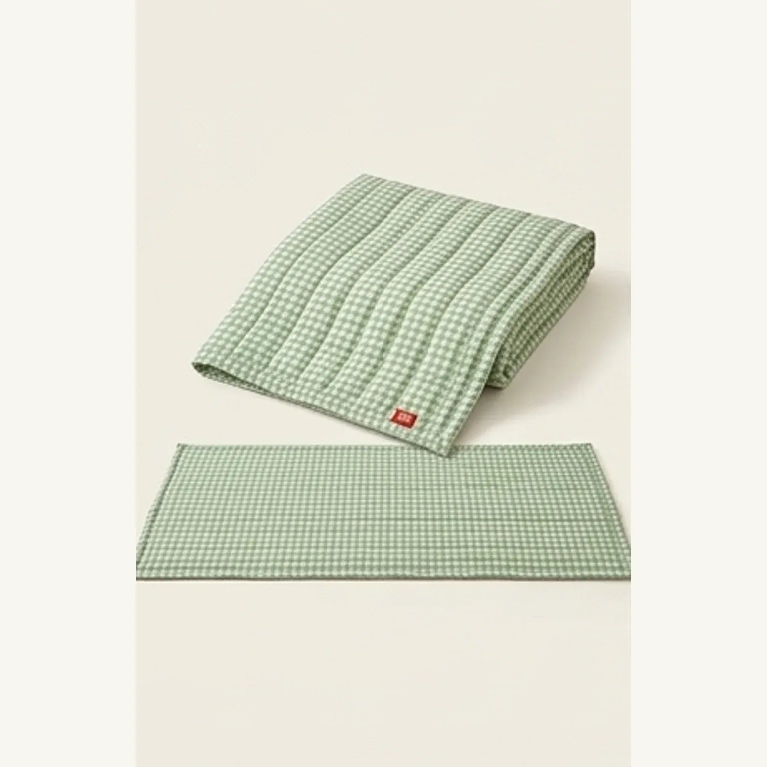 Green Gingham Sofa Protector & Rug Set - Cozy Living Room Decor — studio warm-white background product shot
