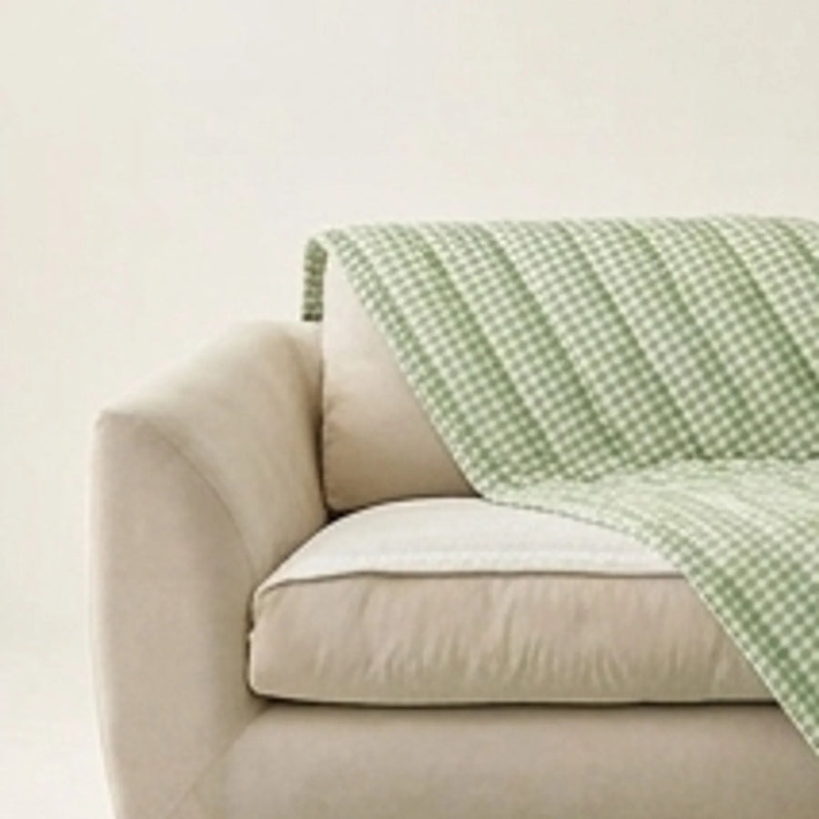 Green Gingham Sofa Protector & Rug Set - Cozy Living Room Decor — studio warm-white background product shot