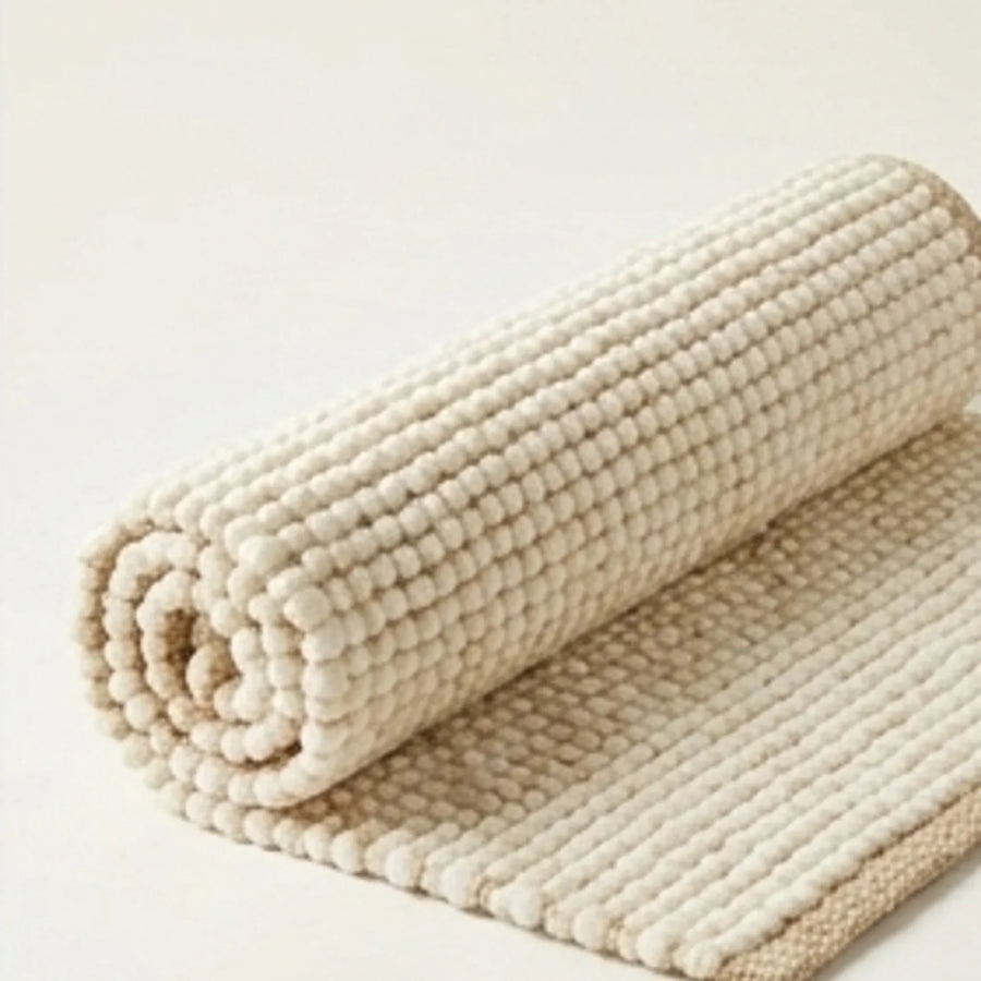 Wool Handwoven Cream Rug — studio warm-white background product shot