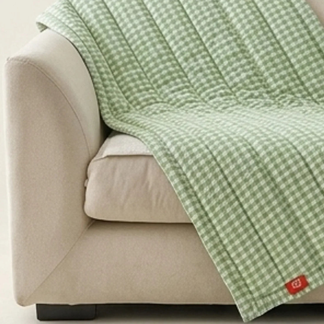 Green Gingham Sofa Protector & Rug Set - Cozy Living Room Decor — studio warm-white background product shot
