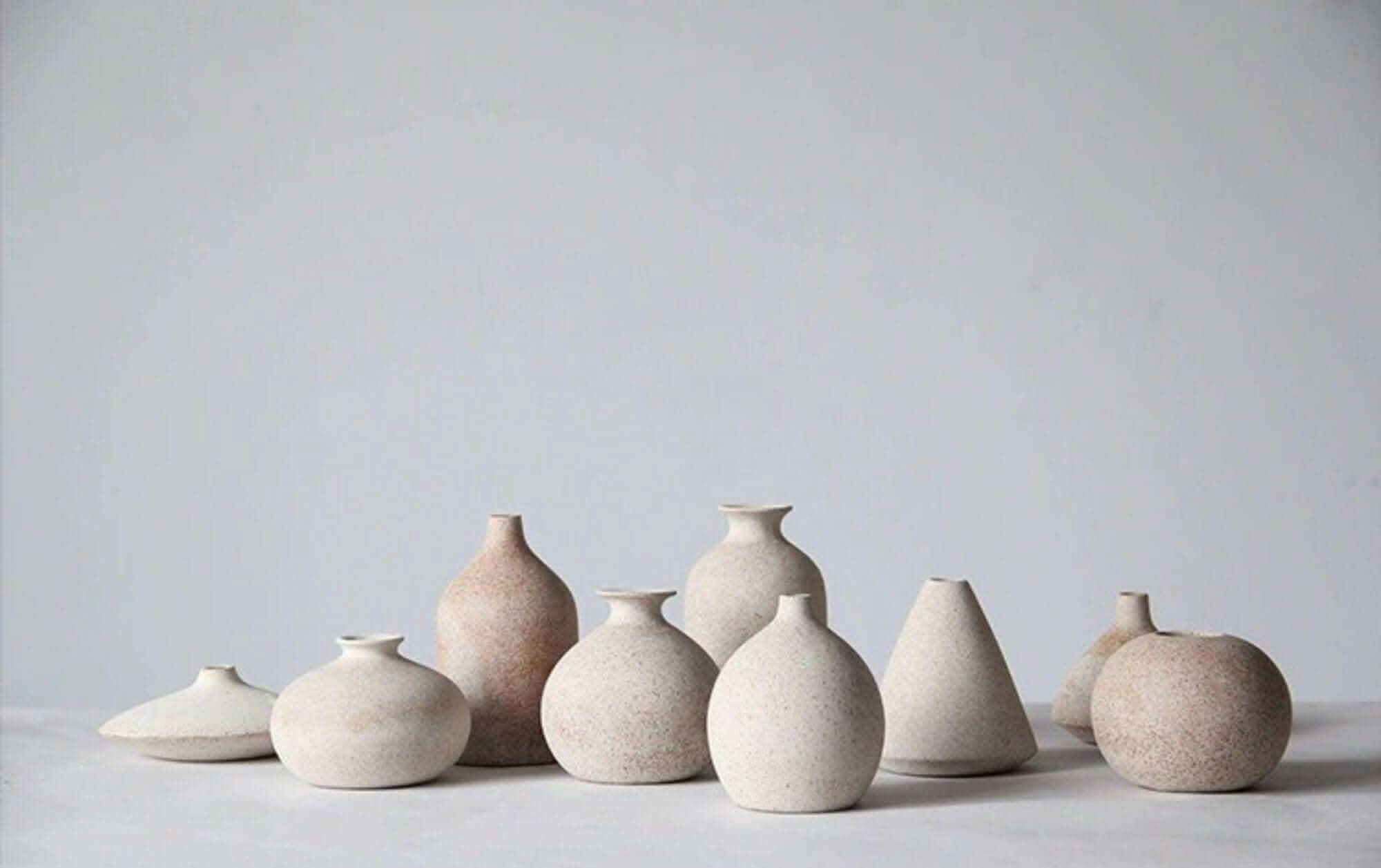 2x1 Ceramic Small Cream Vase Home Decor - Collection of textured cream ceramic vases.