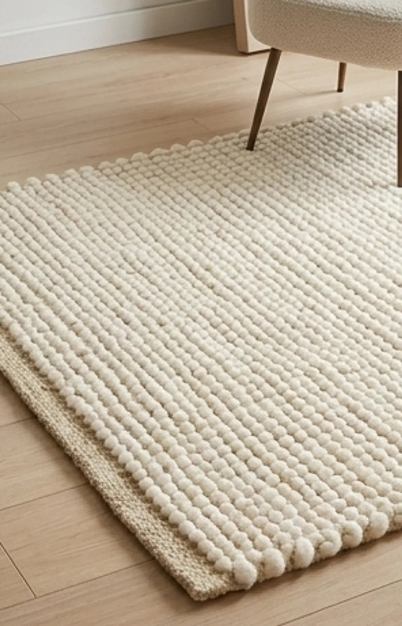 Wool Handwoven Cream Rug — lifestyle scene with natural props