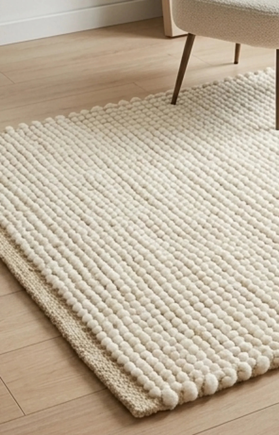 Wool Handwoven Cream Rug — lifestyle scene with natural props