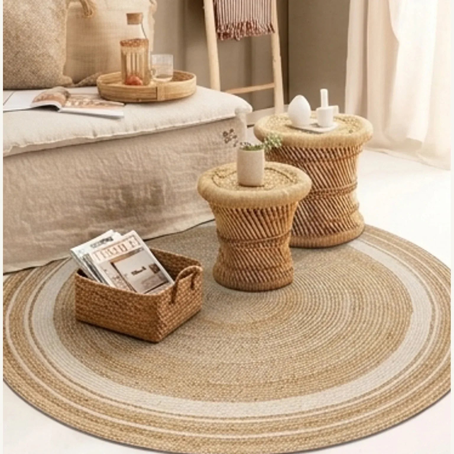 Round Jute Rug — lifestyle scene with natural props