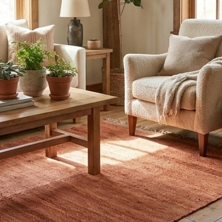 Handwoven Jute Rug - Natural & Rustic — lifestyle scene with natural props