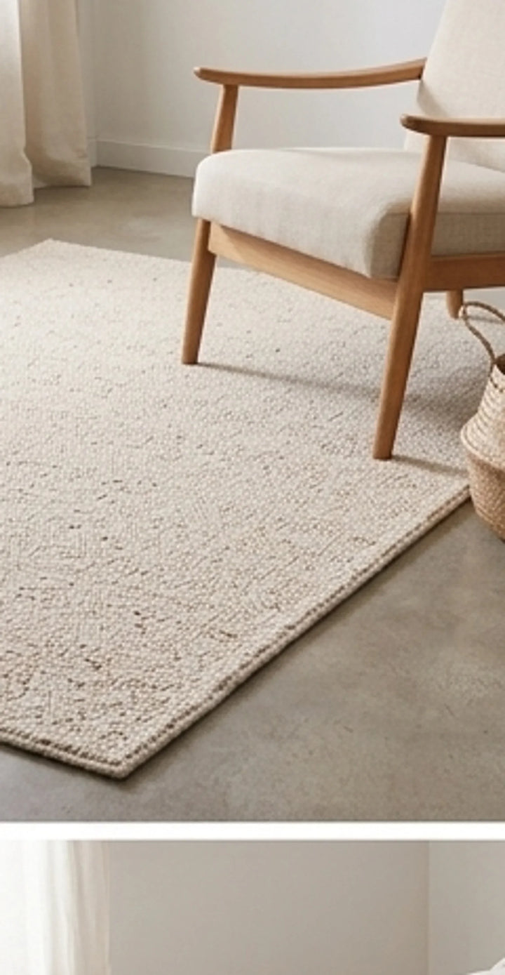 Natural Handwoven New Zealand Wool Rug — lifestyle scene with natural props