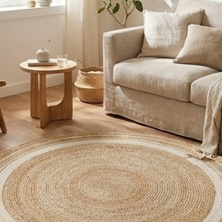 Round Jute Rug — lifestyle scene with natural props