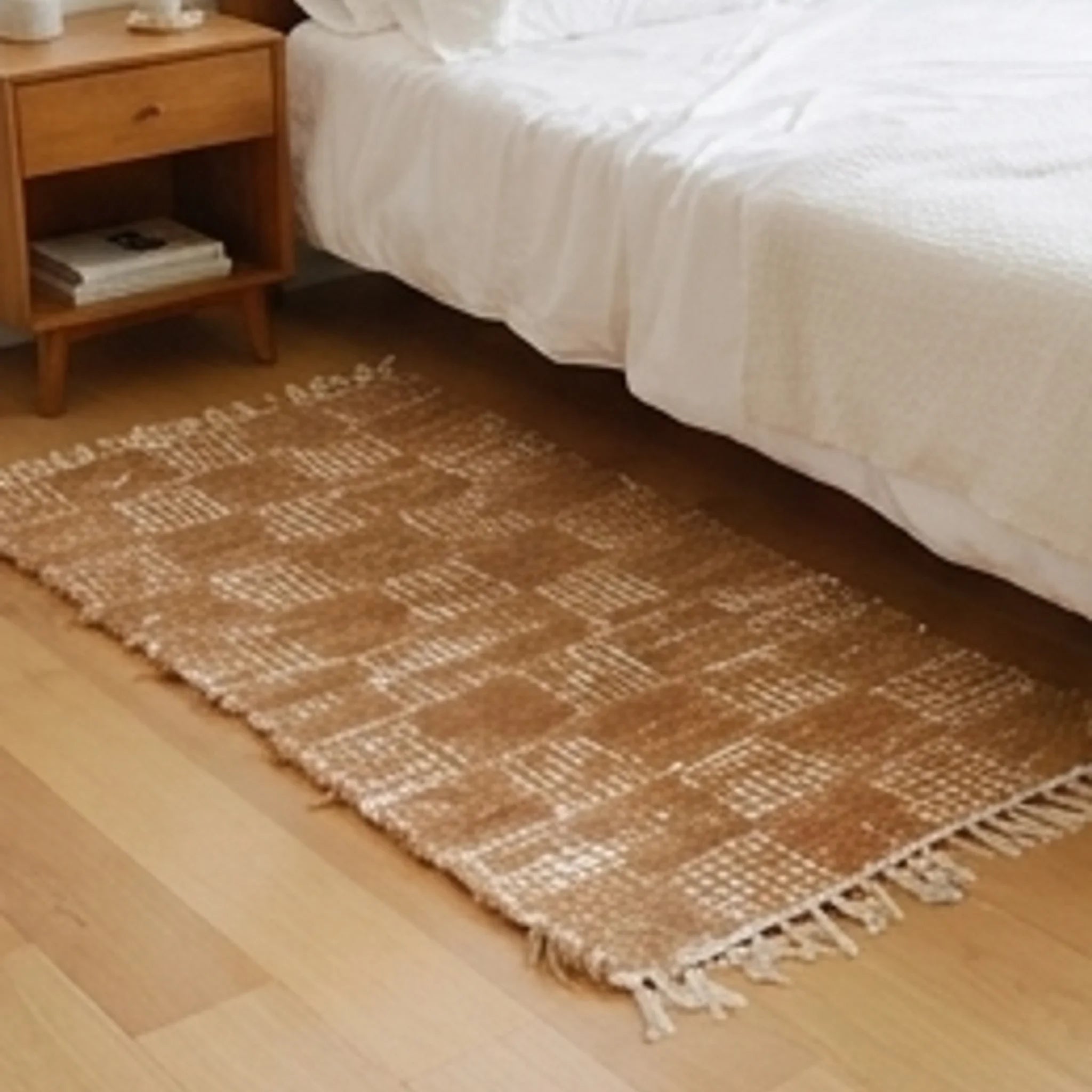 Handwoven Cotton Checkered Rug  2.3x4.6 — lifestyle scene with natural props