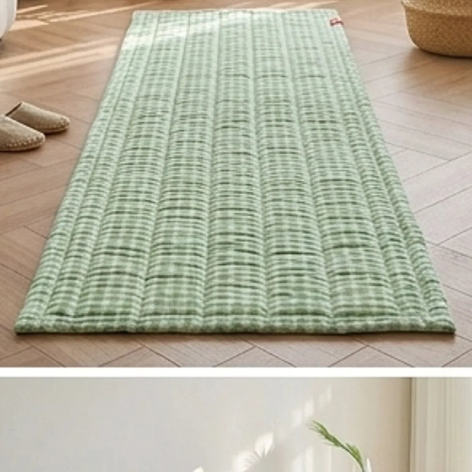 Green Gingham Sofa Protector & Rug Set - Cozy Living Room Decor — lifestyle scene with natural props