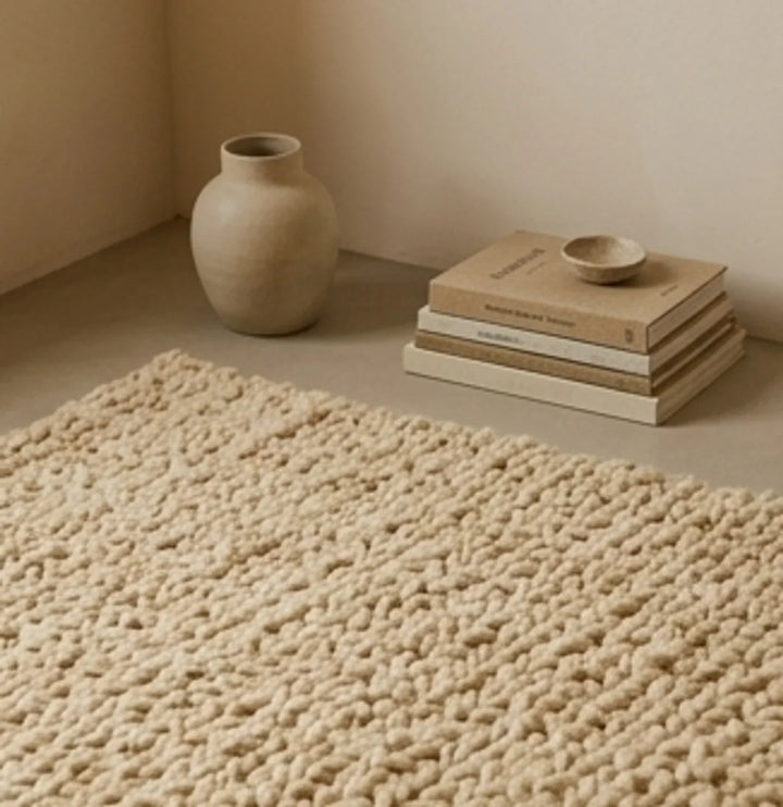 Hand-Woven Wool Shaggy Rug — lifestyle scene with natural props