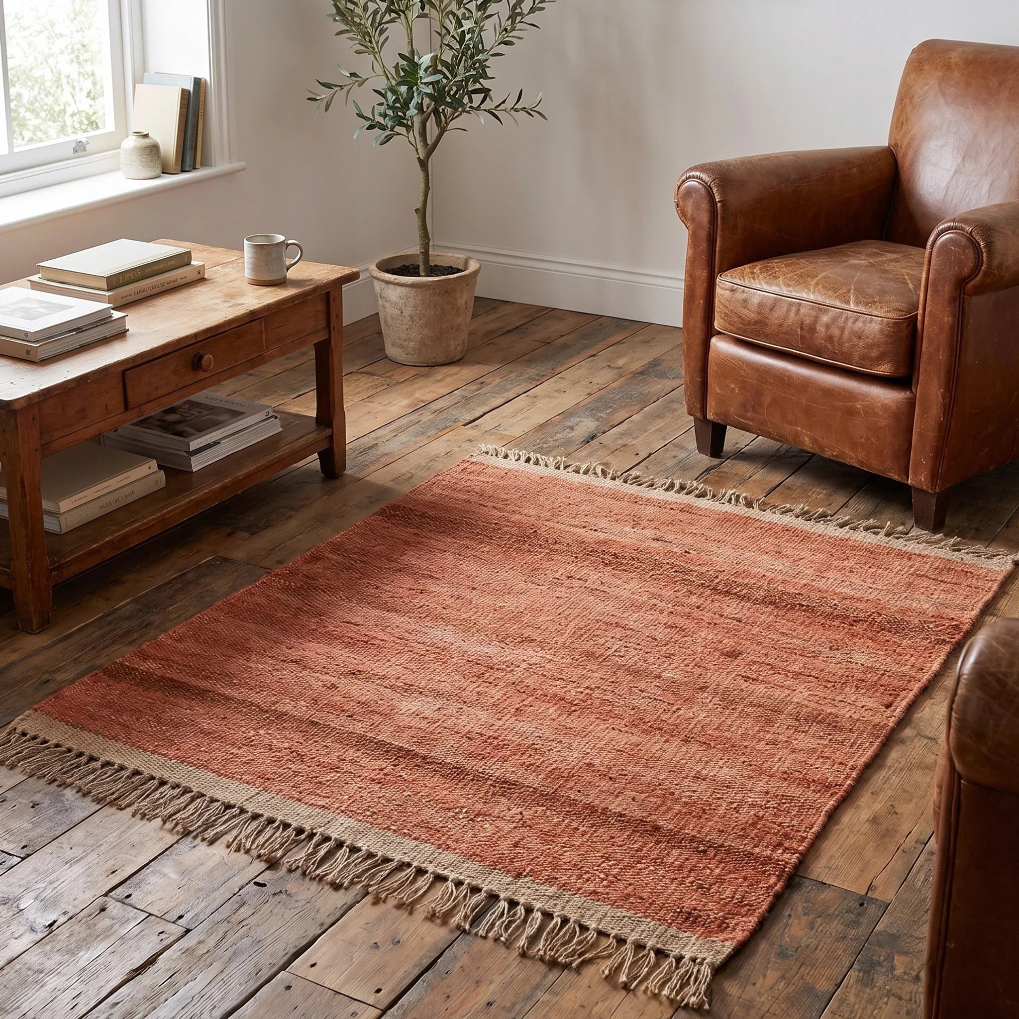 Handwoven Jute Rug - Natural & Rustic — lifestyle scene with natural props