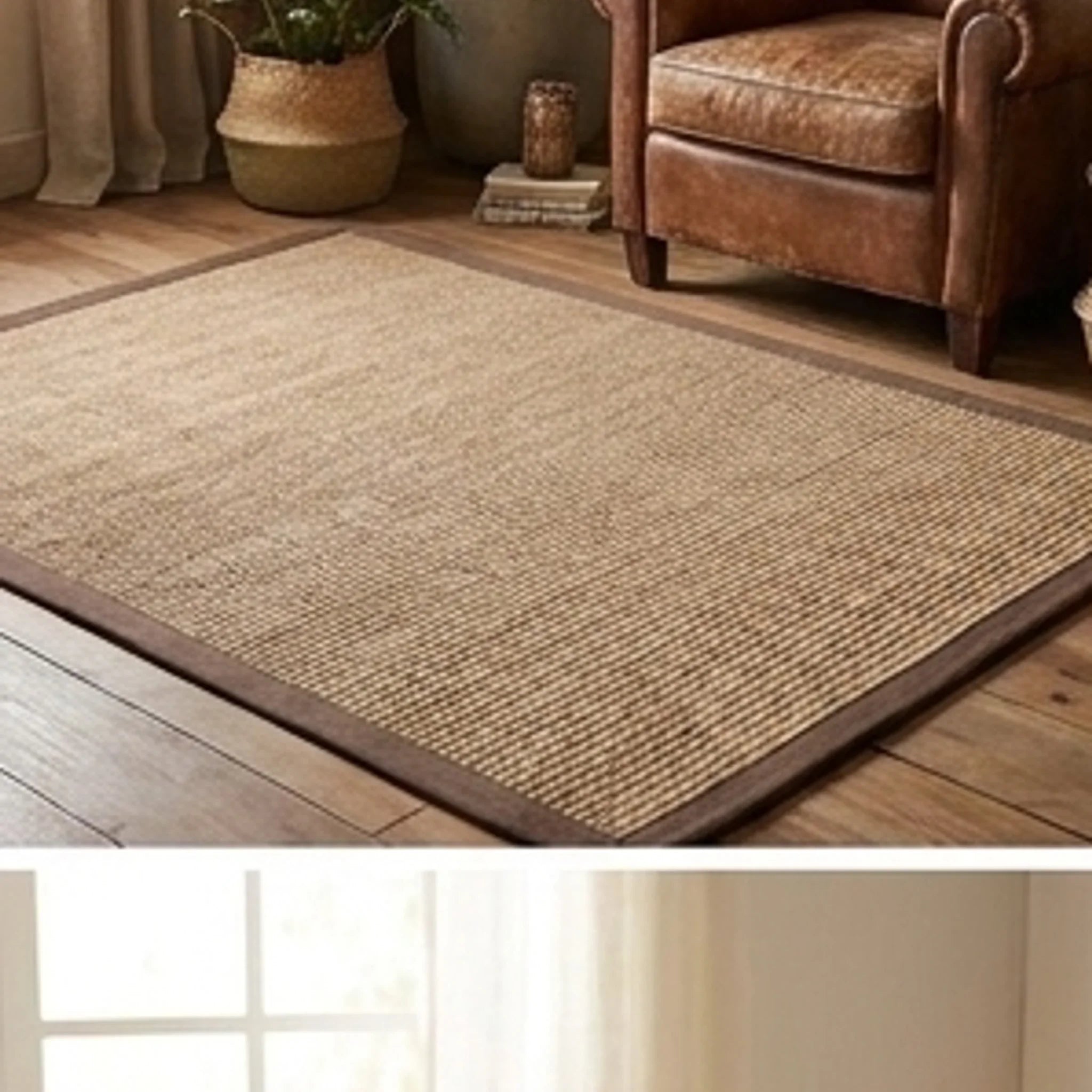 Natural Jute Rug – Handwoven | Tones, Rustic Home Decor — lifestyle scene with natural props