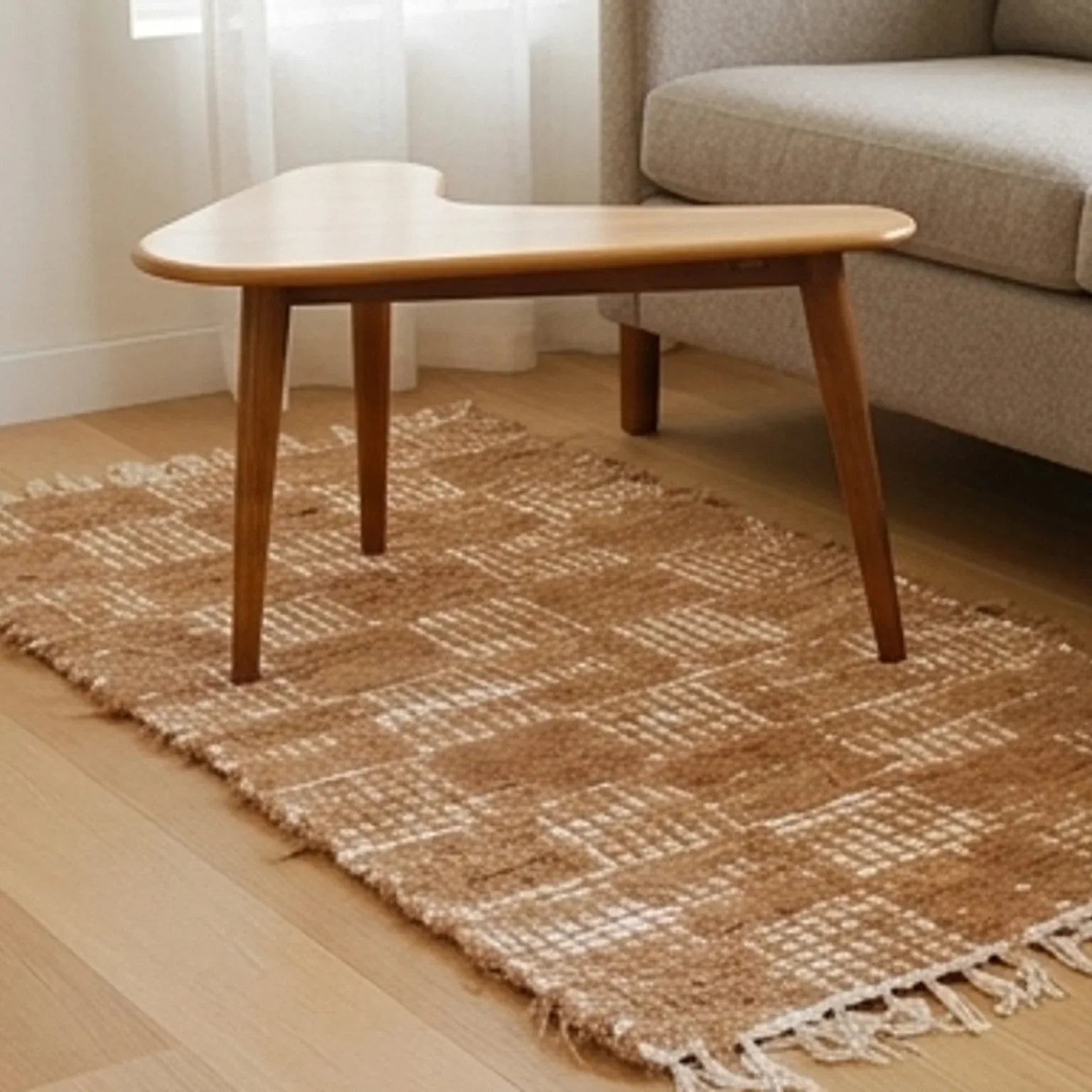 Handwoven Cotton Checkered Rug  2.3x4.6 — lifestyle scene with natural props