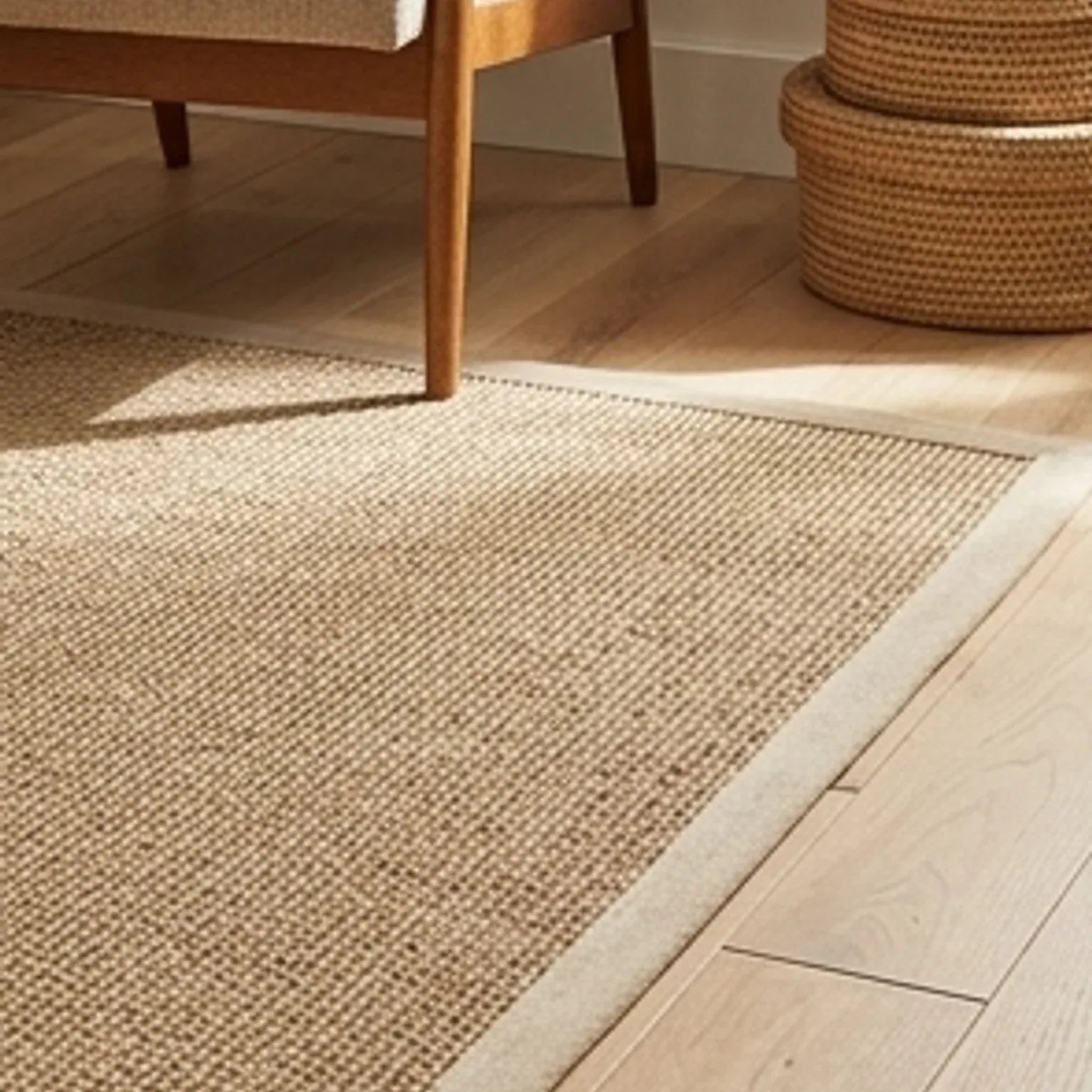 Natural Jute Rug – Handwoven | Tones, Rustic Home Decor — lifestyle scene with natural props