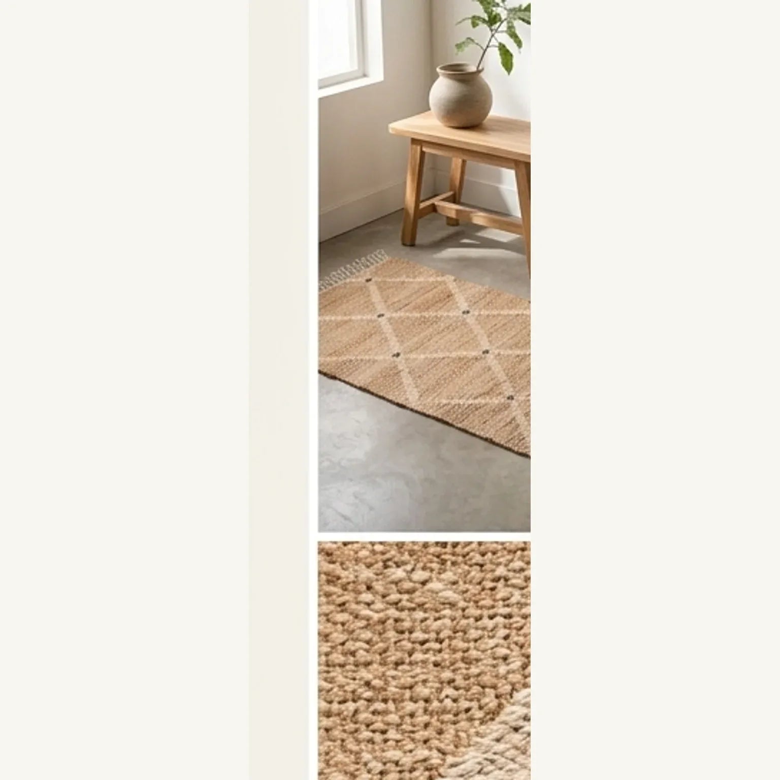 Indian Jute Rug - Beige Diamond Pattern — lifestyle scene with natural props