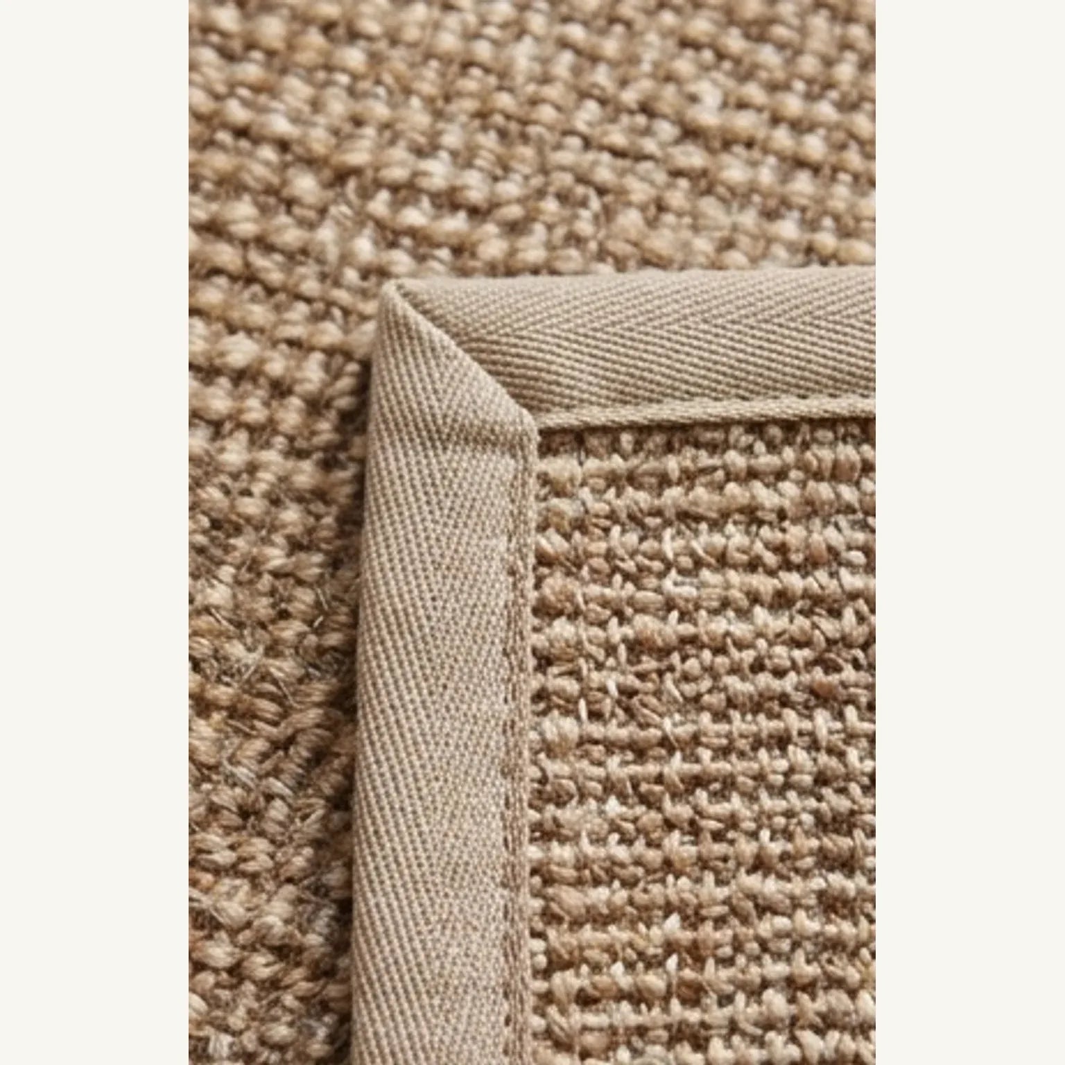 Natural Jute Rug – Handwoven | Tones, Rustic Home Decor — macro close-up showing material texture and finish