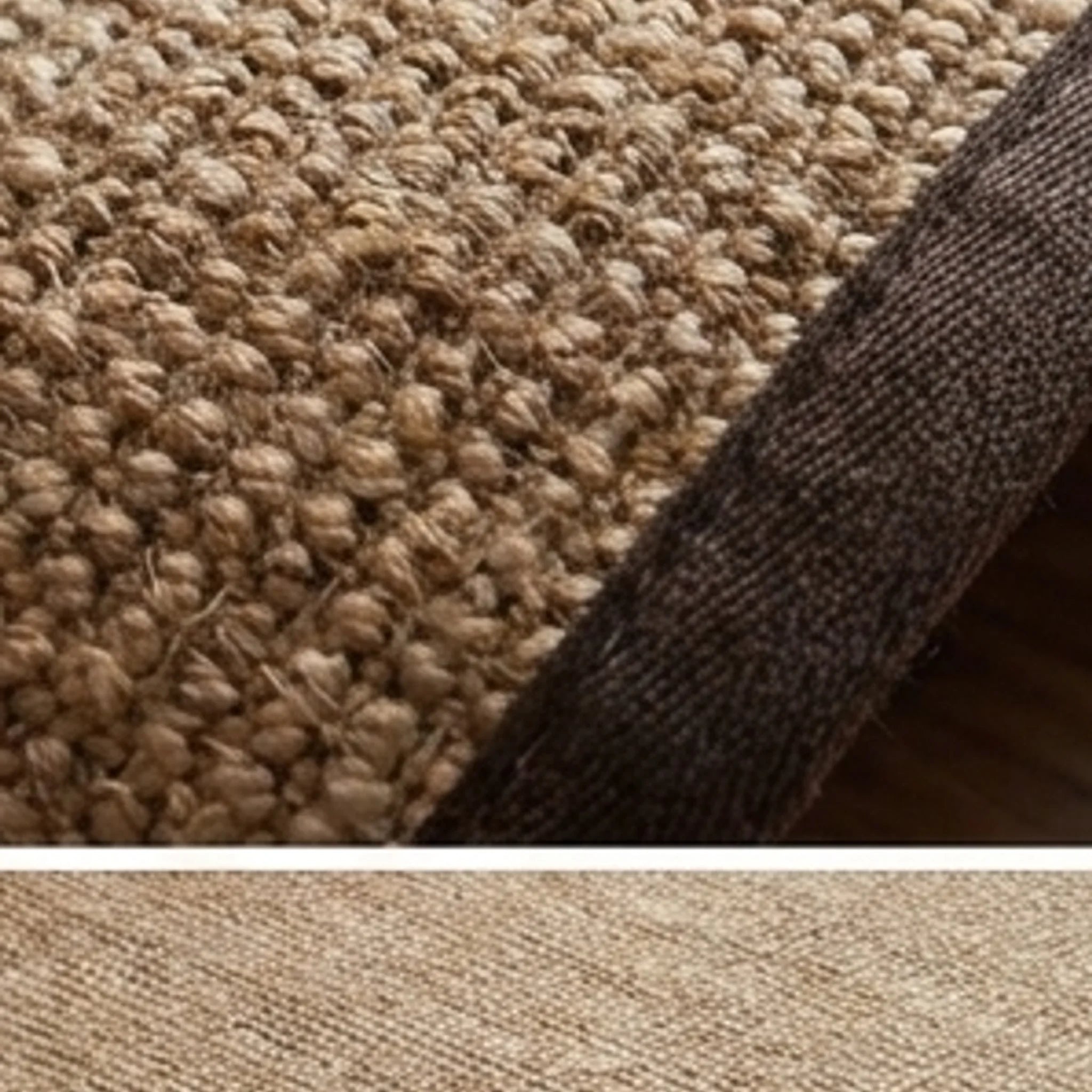 Natural Jute Rug – Handwoven | Tones, Rustic Home Decor — macro close-up showing material texture and finish