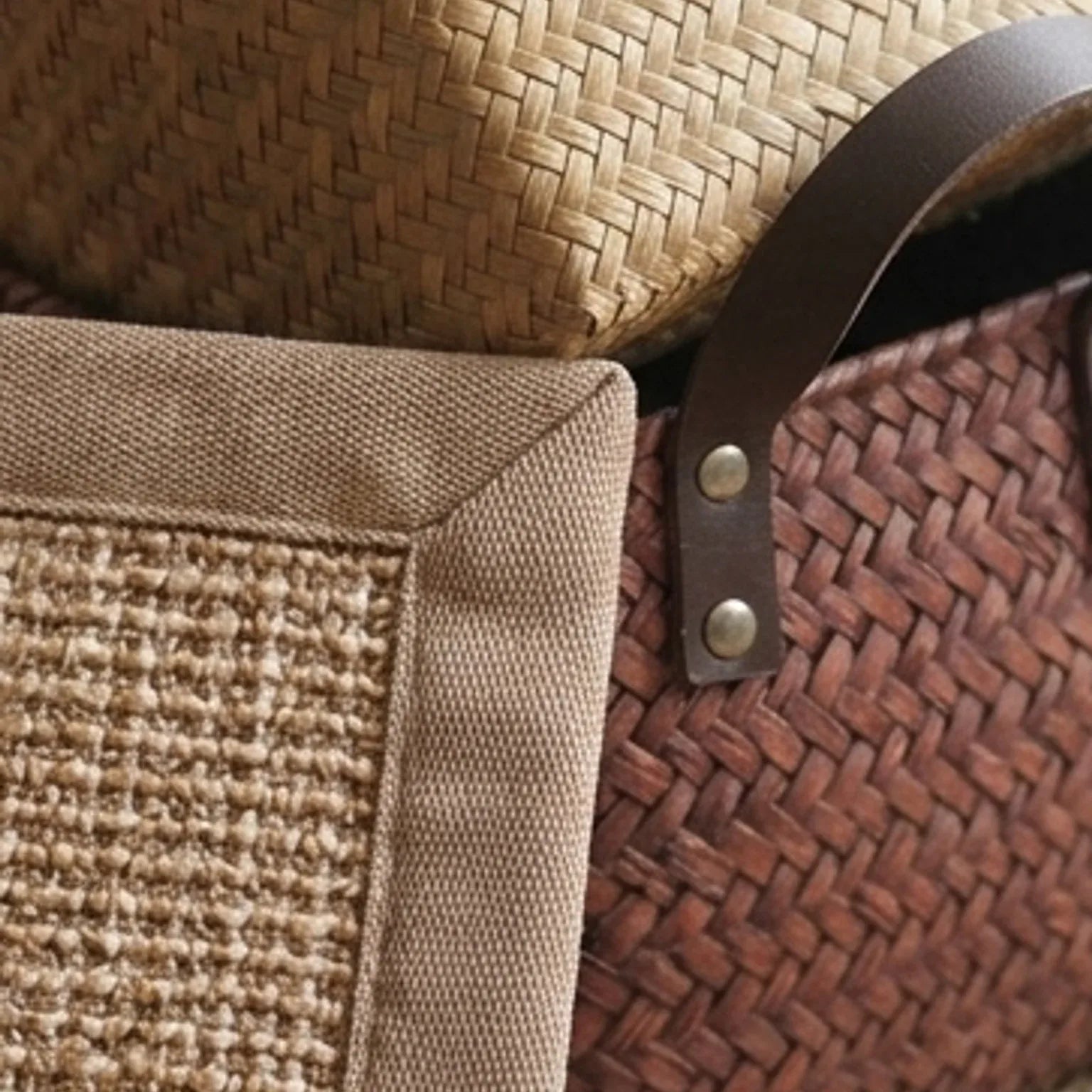 Natural Jute Rug – Handwoven | Tones, Rustic Home Decor — macro close-up showing material texture and finish