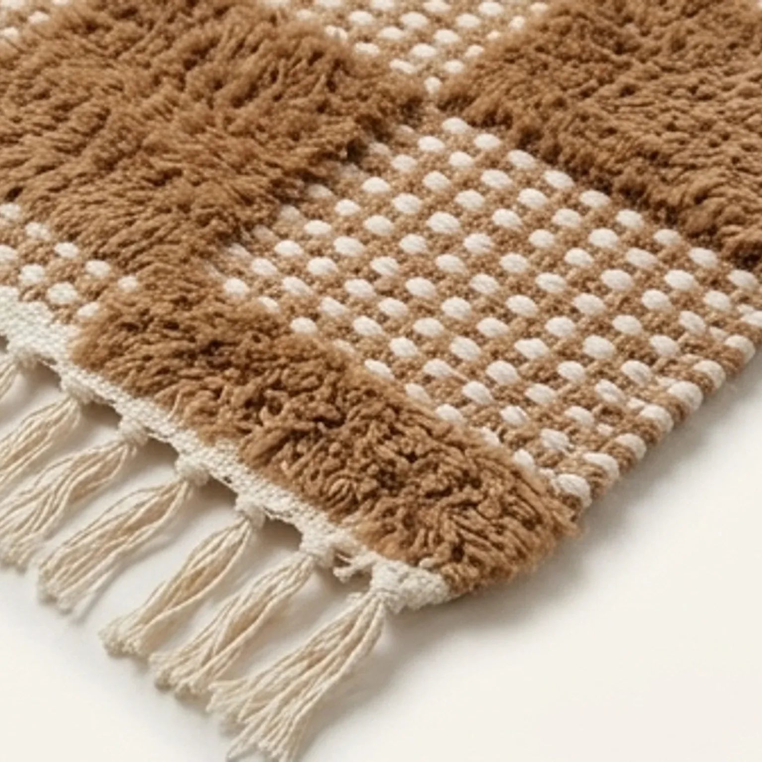 Handwoven Cotton Checkered Rug  2.3x4.6 — macro close-up showing material texture and finish