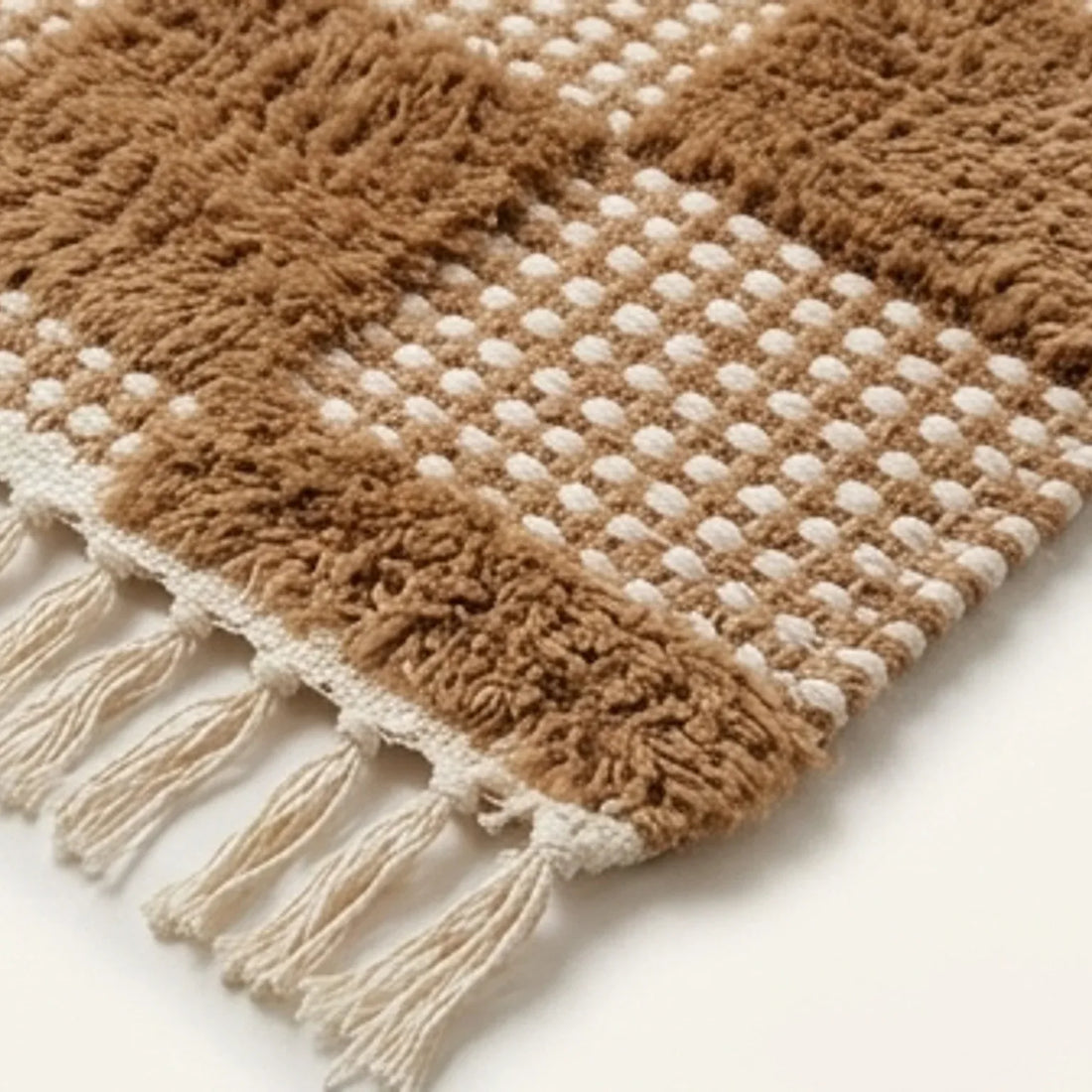 Handwoven Cotton Checkered Rug  2.3x4.6 — macro close-up showing material texture and finish
