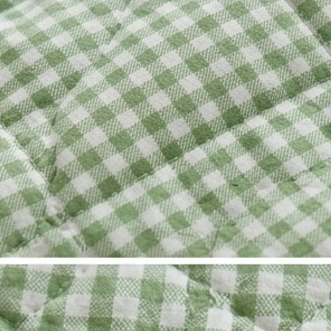 Green Gingham Sofa Protector & Rug Set - Cozy Living Room Decor — macro close-up showing material texture and finish
