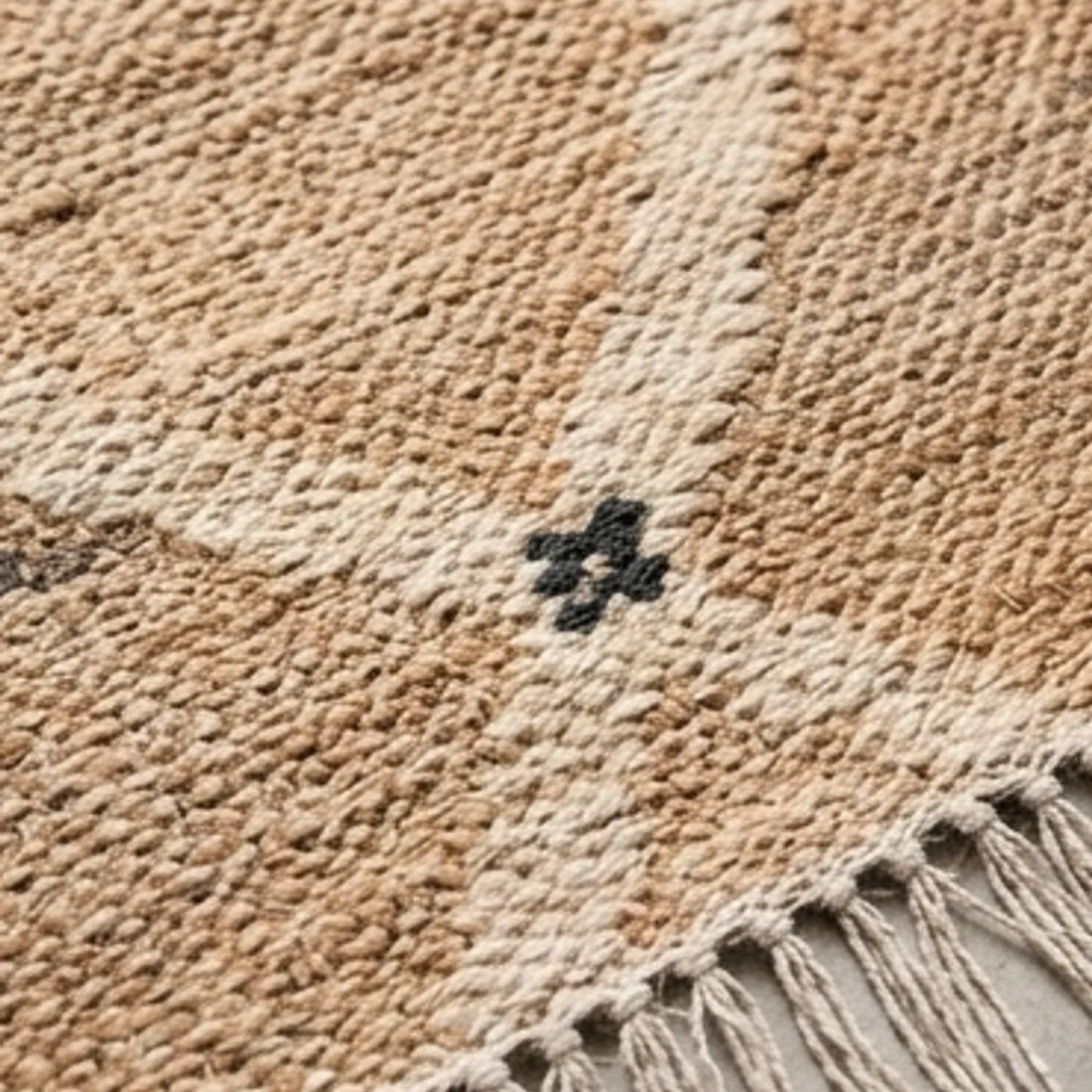Indian Jute Rug - Beige Diamond Pattern — macro close-up showing material texture and finish