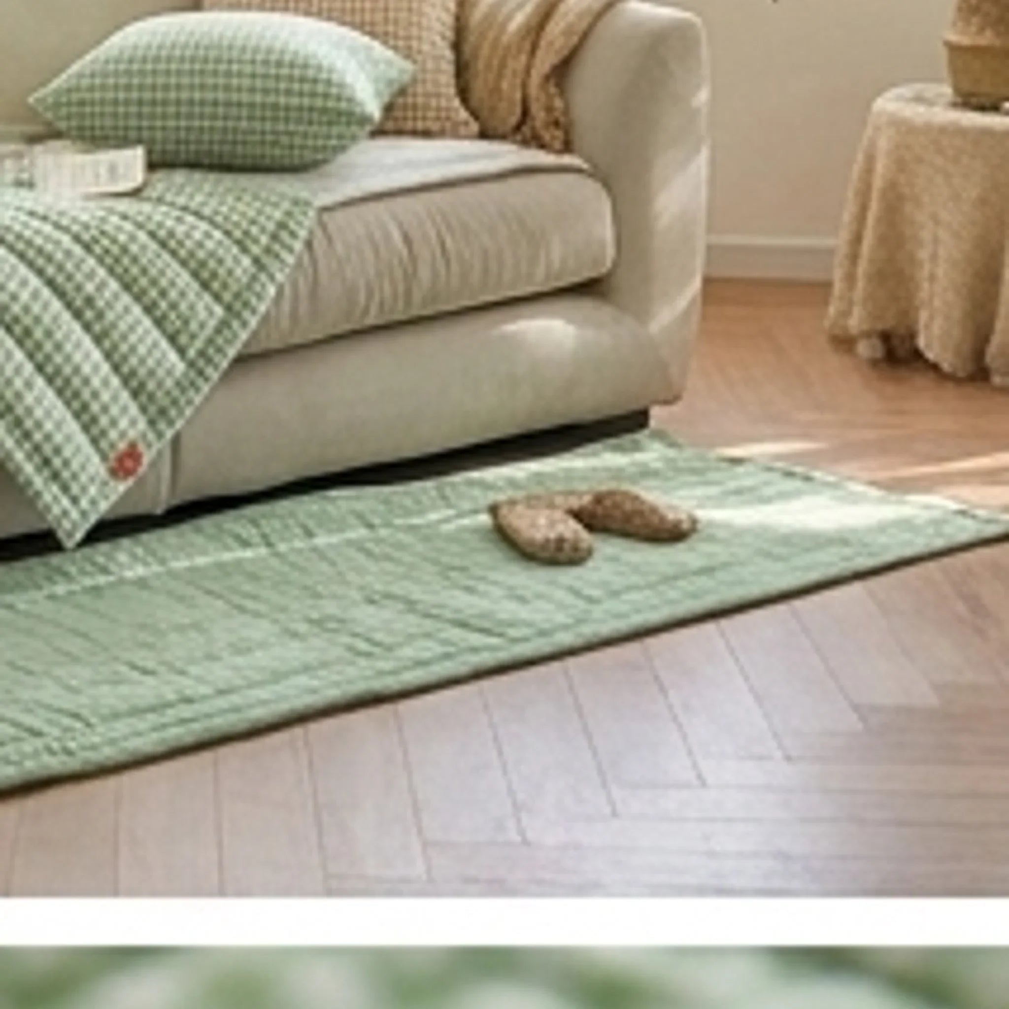 Green Gingham Sofa Protector & Rug Set - Cozy Living Room Decor — macro close-up showing material texture and finish