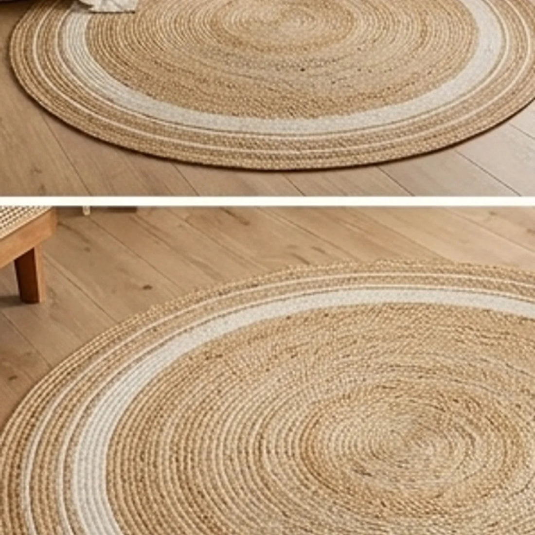 Round Jute Rug — overhead flat-lay on a natural surface