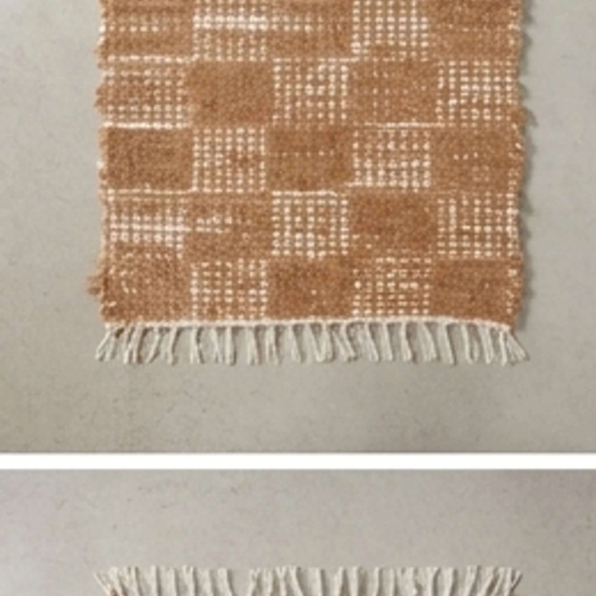 Handwoven Cotton Checkered Rug  2.3x4.6 — overhead flat-lay on a natural surface