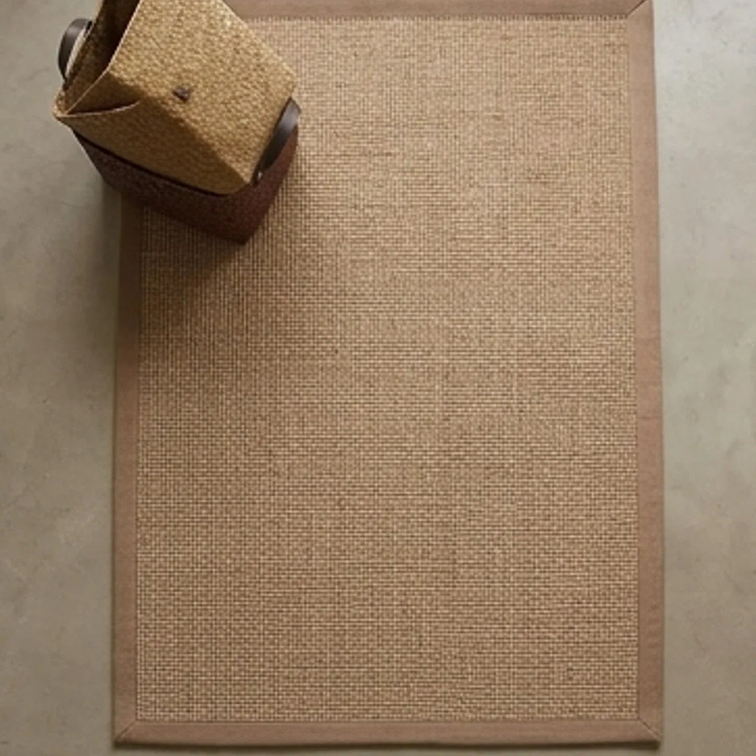 Natural Jute Rug – Handwoven | Tones, Rustic Home Decor — overhead flat-lay on a natural surface