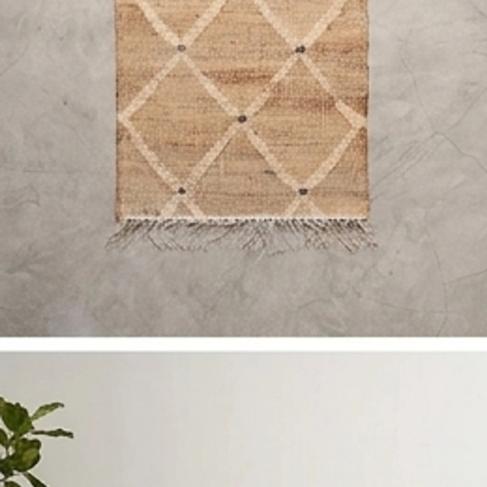 Indian Jute Rug - Beige Diamond Pattern — overhead flat-lay on a natural surface