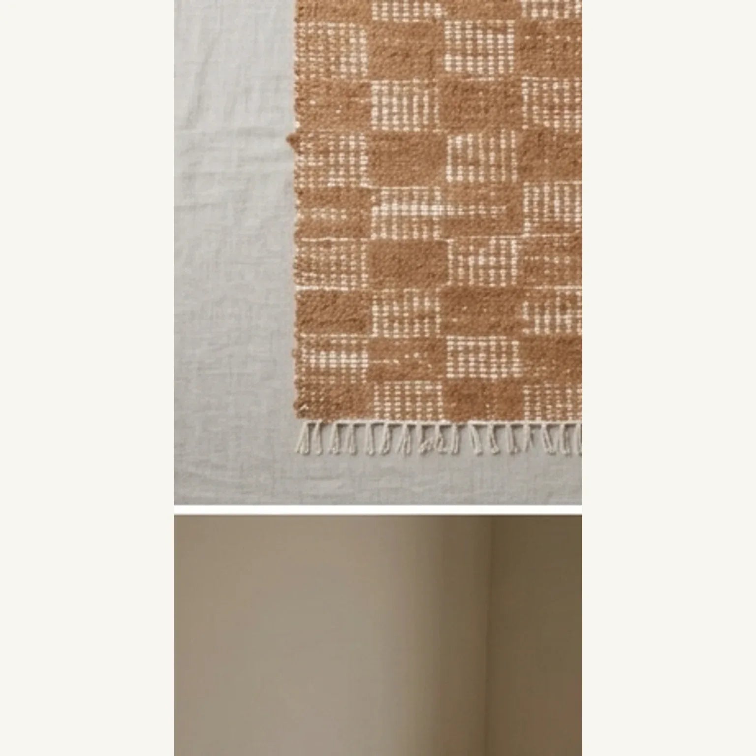 Handwoven Cotton Checkered Rug  2.3x4.6 — overhead flat-lay on a natural surface