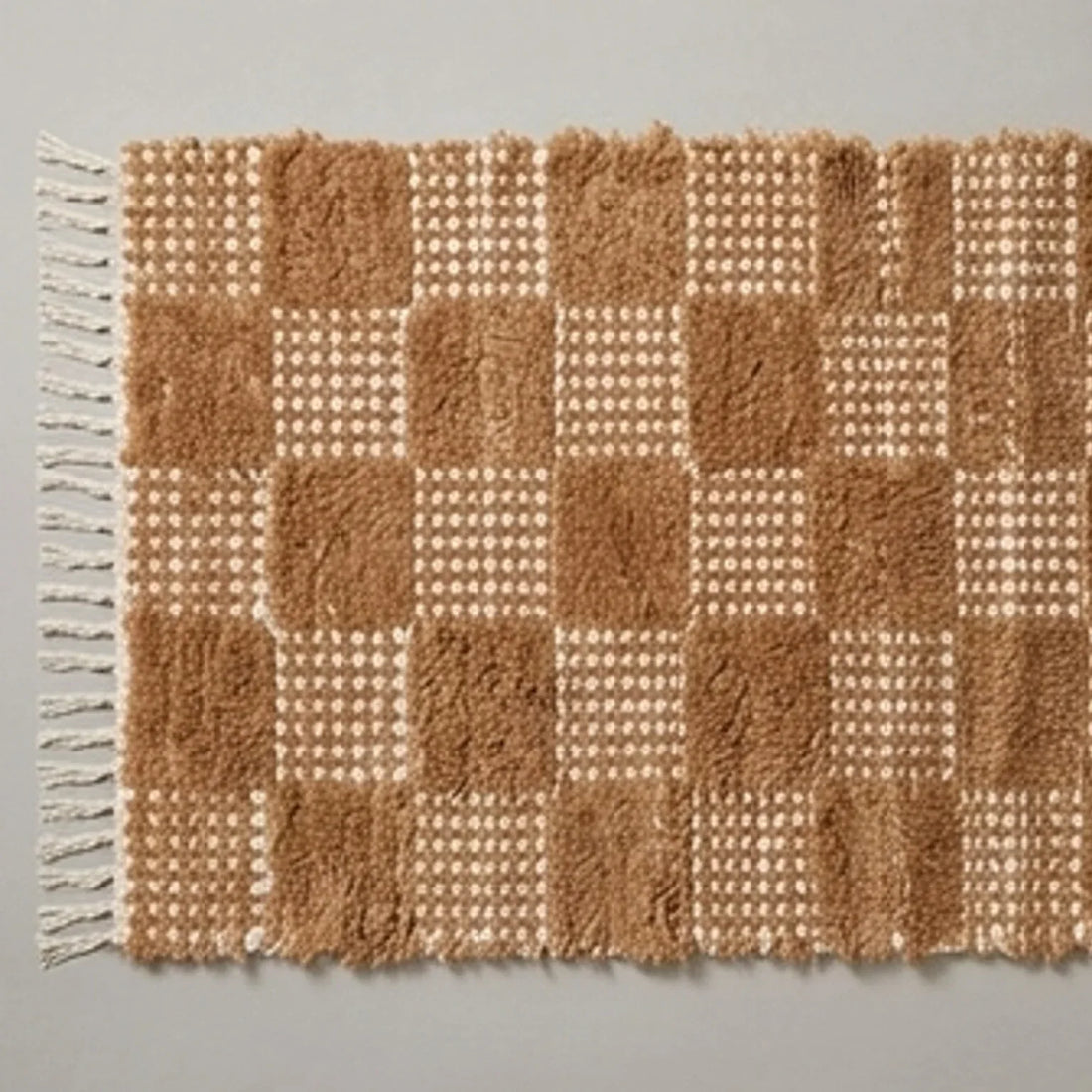 Handwoven Cotton Checkered Rug  2.3x4.6 — overhead flat-lay on a natural surface