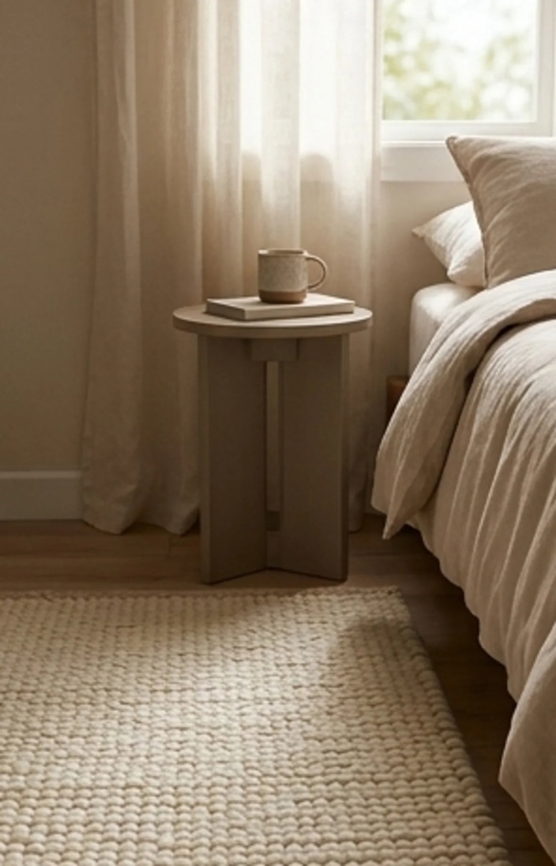 Wool Handwoven Cream Rug — ambient room context in soft natural light