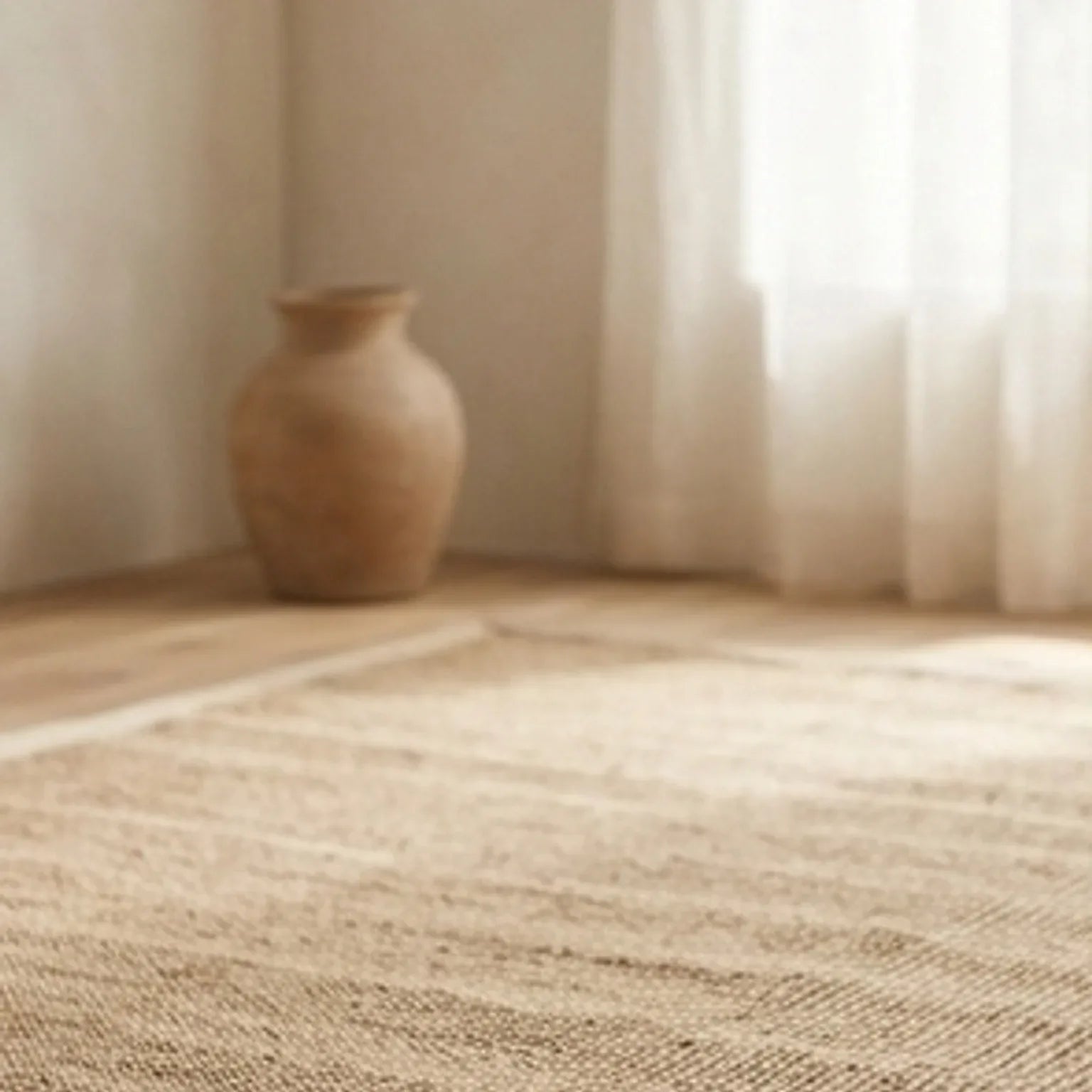 Natural Jute Rug – Handwoven | Tones, Rustic Home Decor — ambient room context in soft natural light