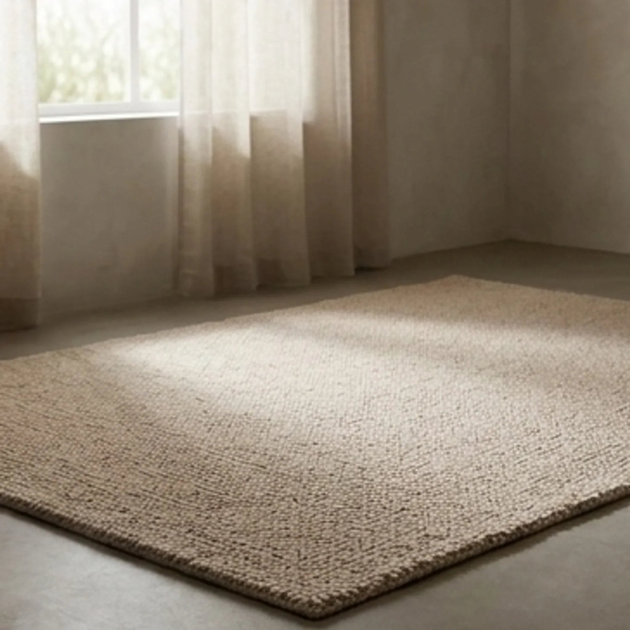 Natural Handwoven New Zealand Wool Rug — ambient room context in soft natural light