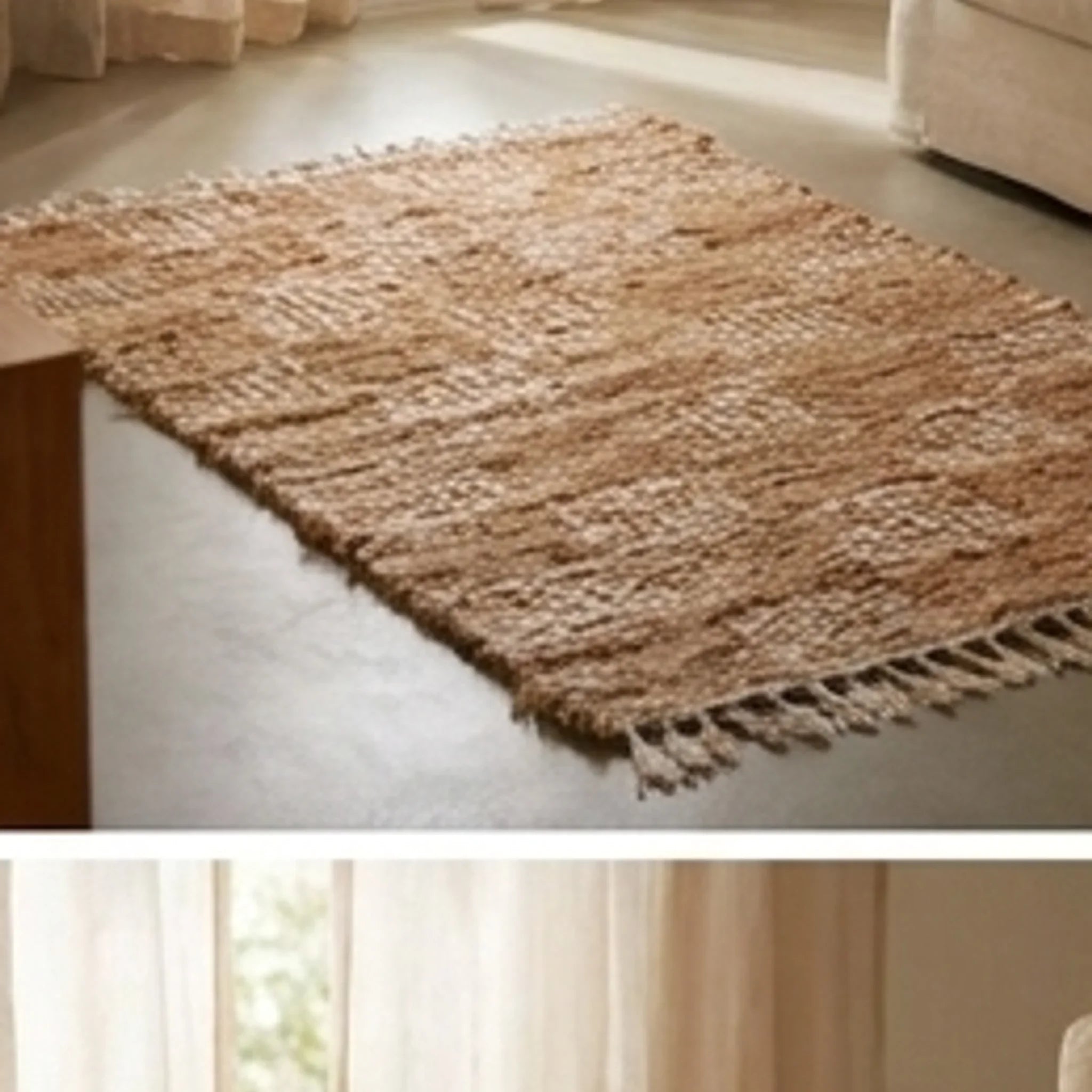 Handwoven Cotton Checkered Rug  2.3x4.6 — ambient room context in soft natural light