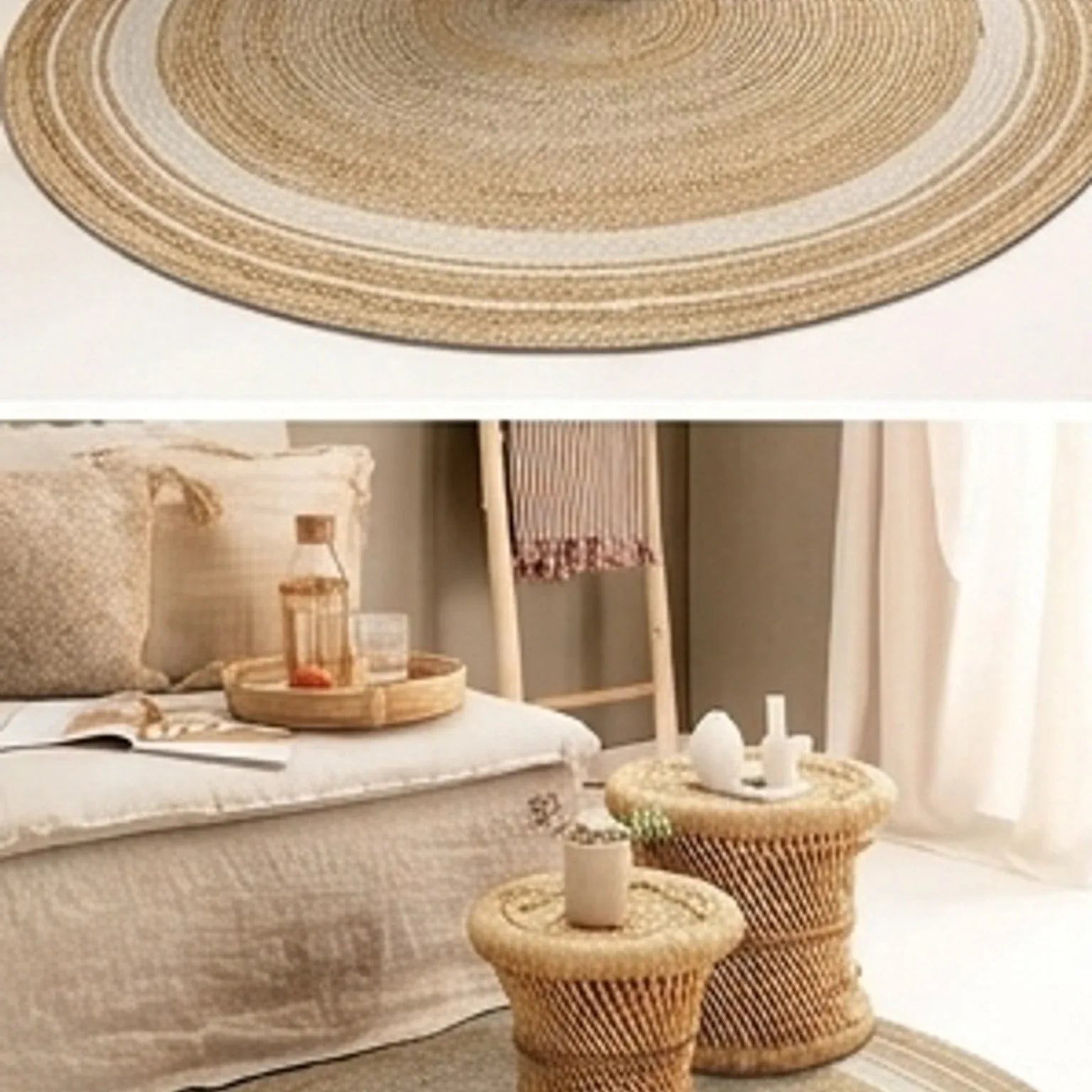Round Jute Rug — ambient room context in soft natural light