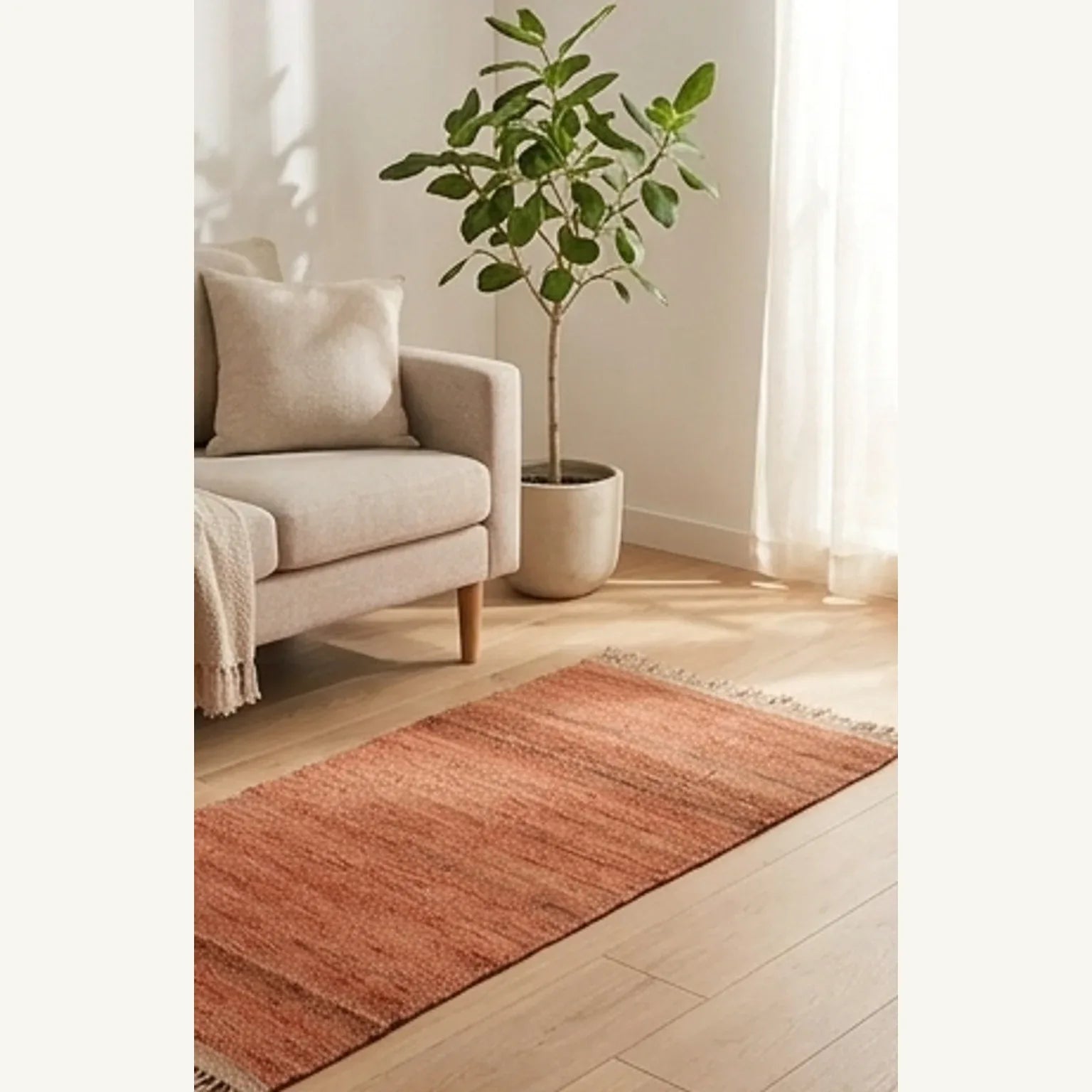 Handwoven Jute Rug - Natural & Rustic — ambient room context in soft natural light