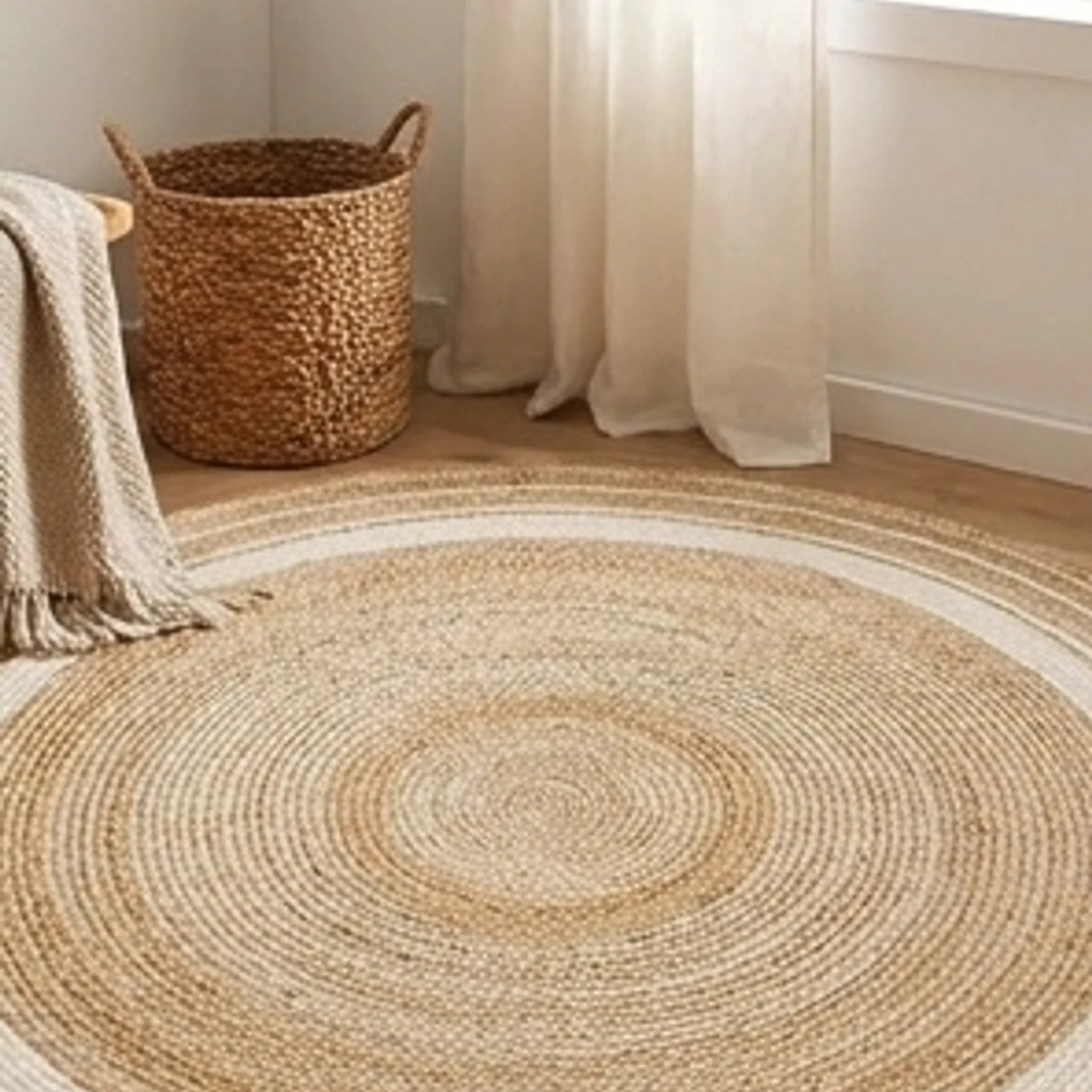 Round Jute Rug — ambient room context in soft natural light