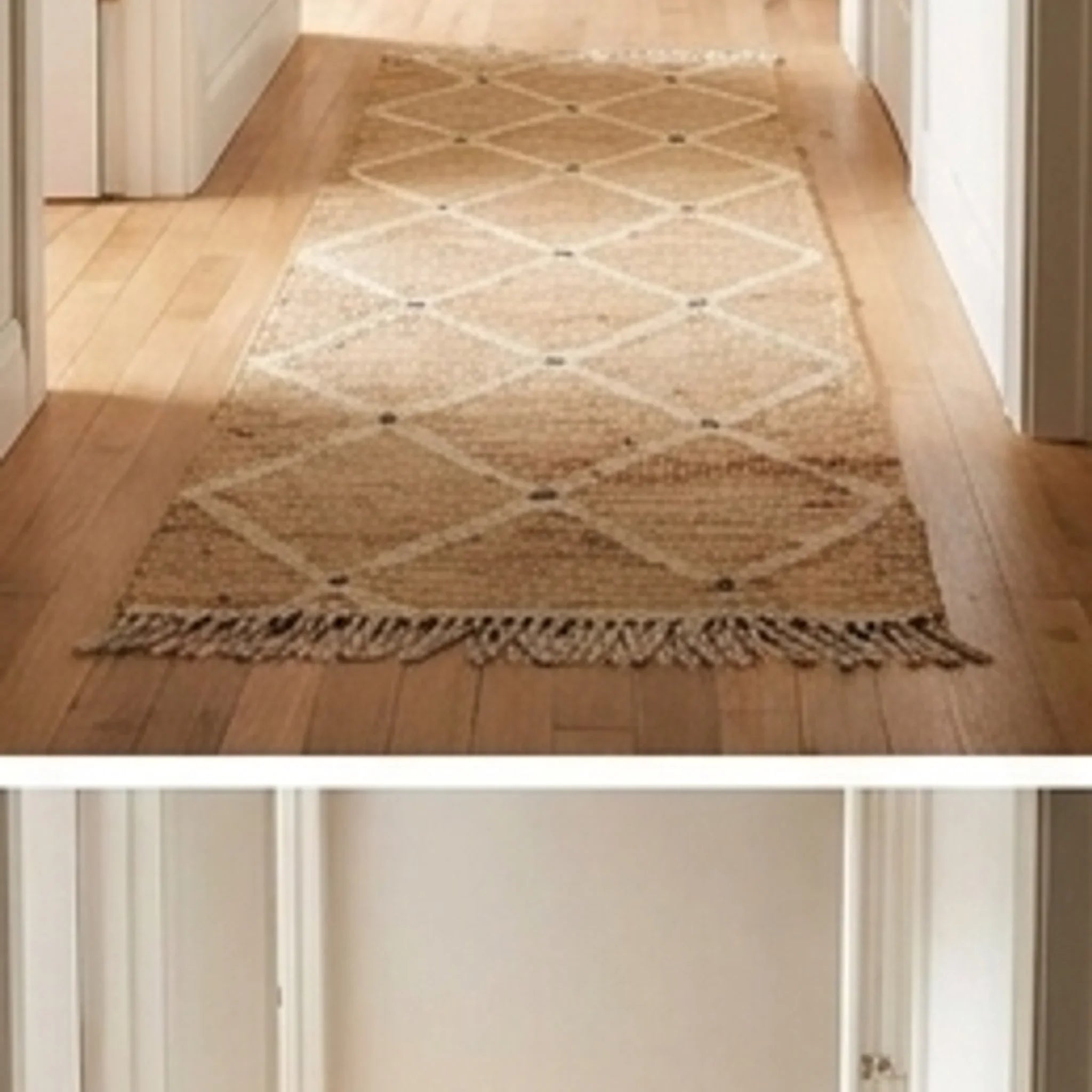 Indian Jute Rug - Beige Diamond Pattern — ambient room context in soft natural light