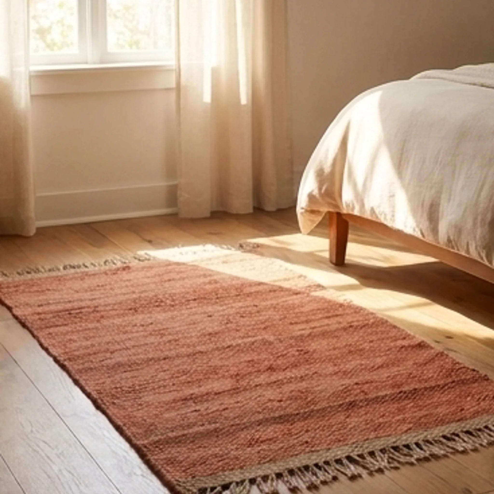 Handwoven Jute Rug - Natural & Rustic — ambient room context in soft natural light