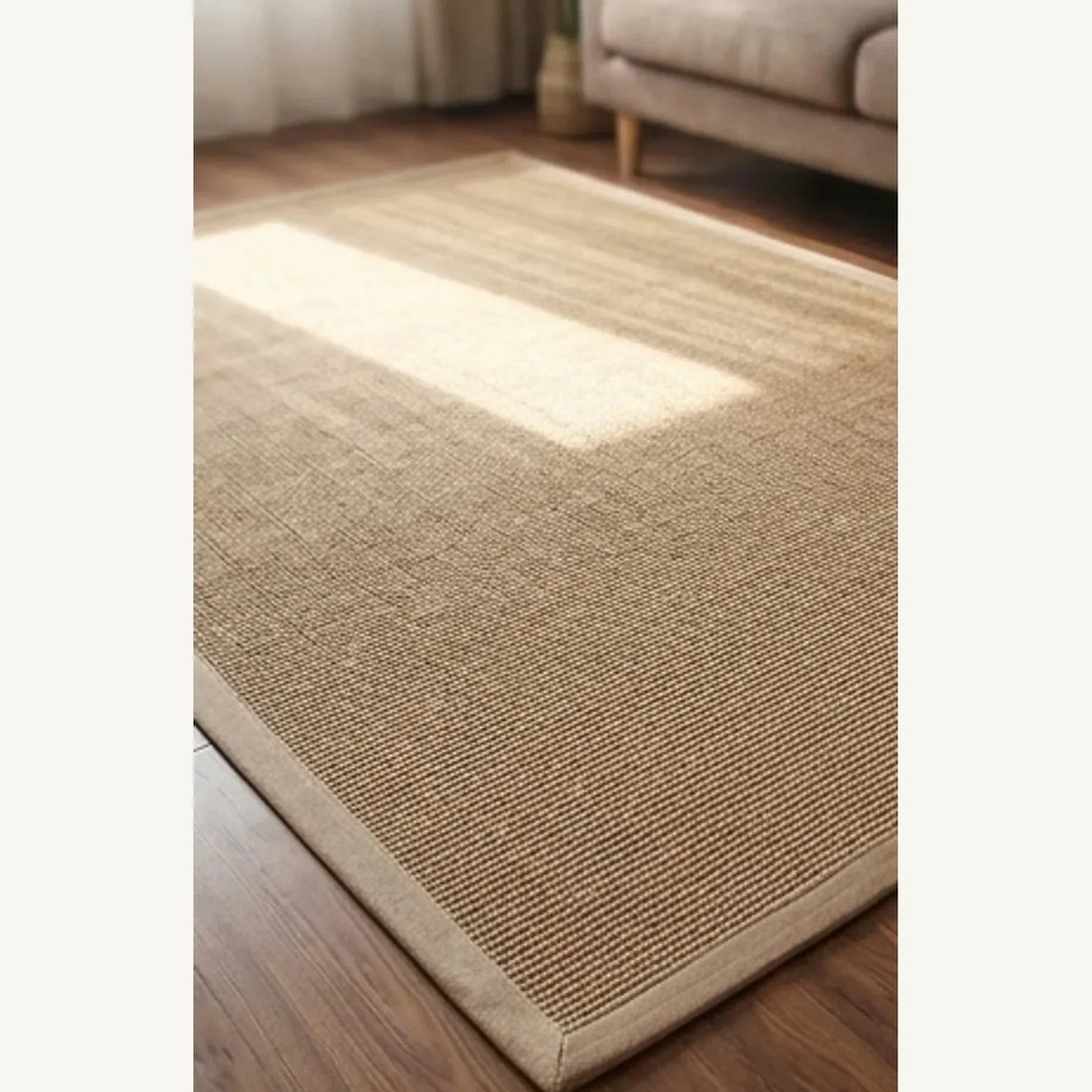 Natural Jute Rug – Handwoven | Tones, Rustic Home Decor — ambient room context in soft natural light