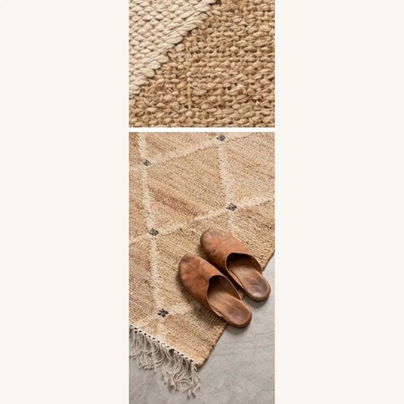 Indian Jute Rug - Beige Diamond Pattern — scale reference beside a complementary prop